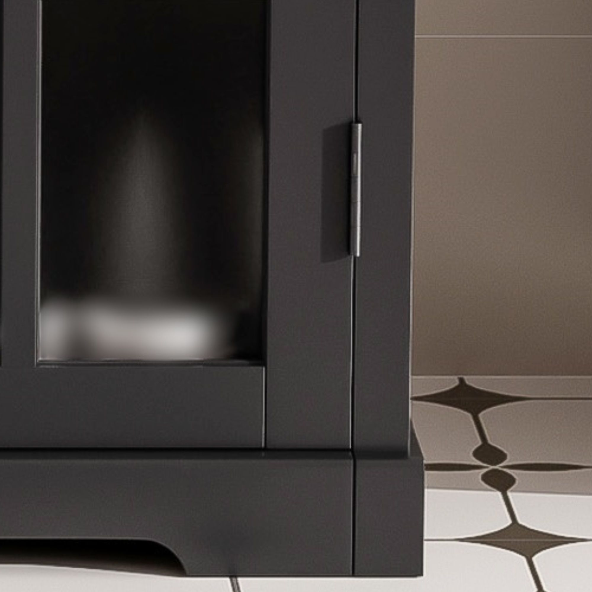 Modern Bathroom Vanity With Ceramic Sink, Tempered Blurred Glass Doors