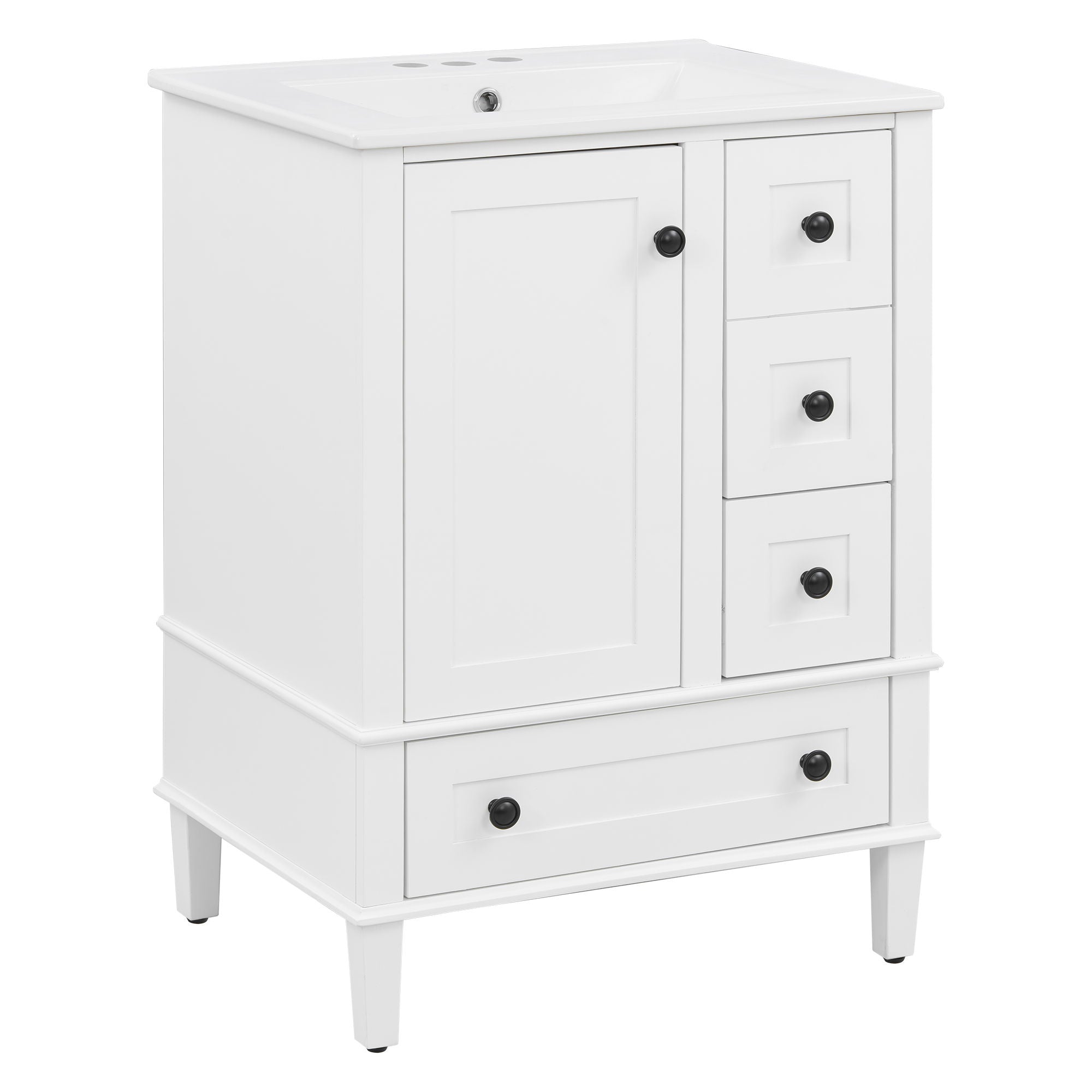 Bathroom Vanity With Integrated Basin, Soft Close Drawers, Door Mounted Double Layer Shelf