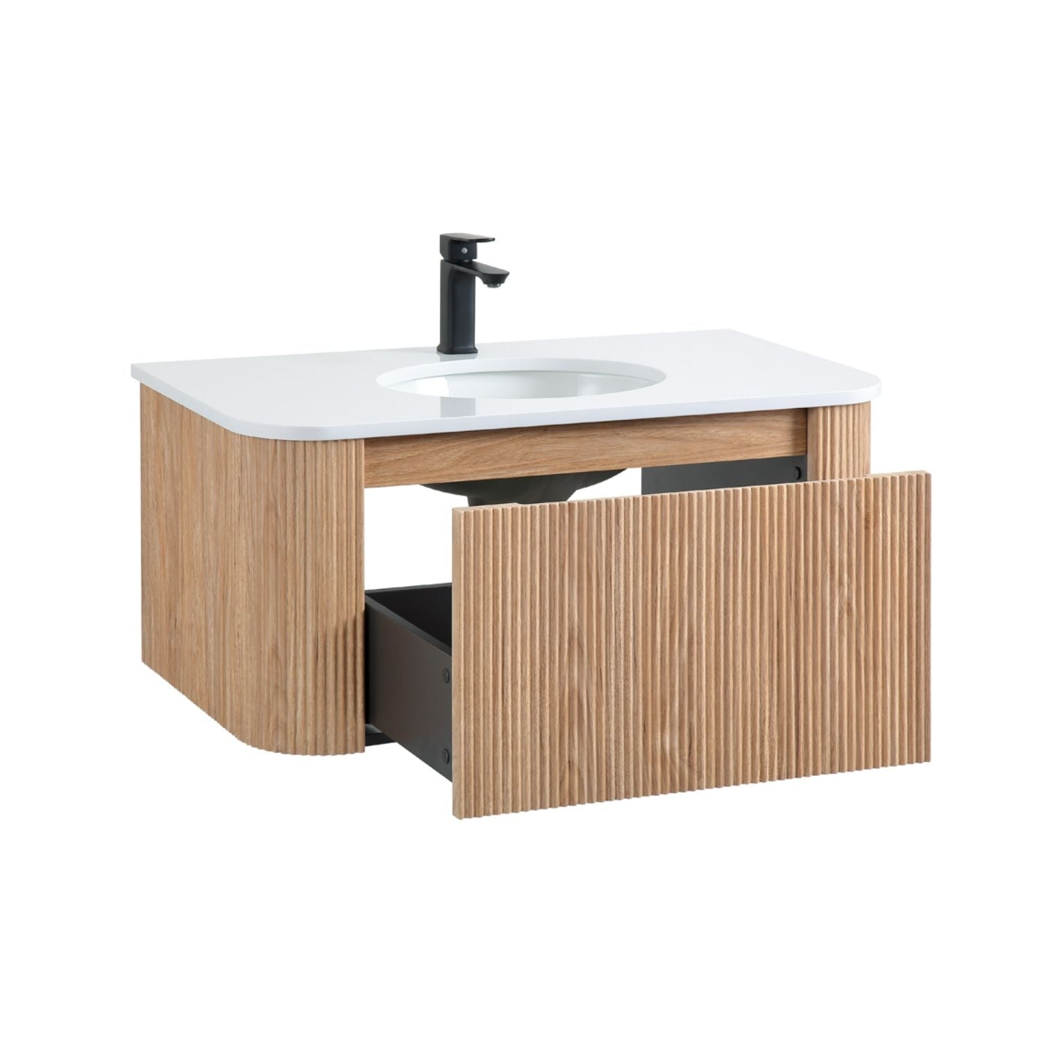 Arcora - Wall Mounted Bathroom Vanity With Curved Design - Natural Wood