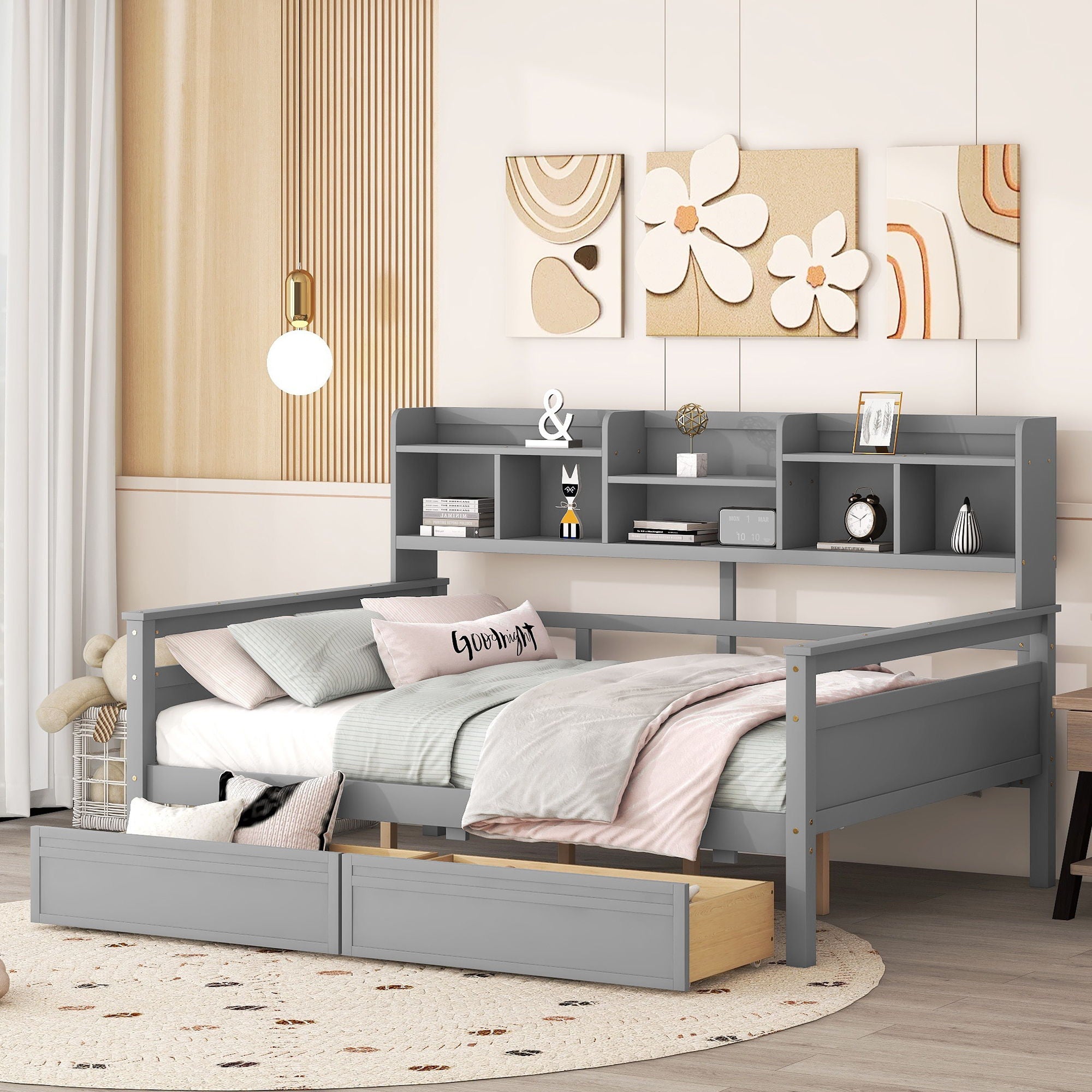 Daybed, Slat Support, With Bedside Shelves And 2 Drawers
