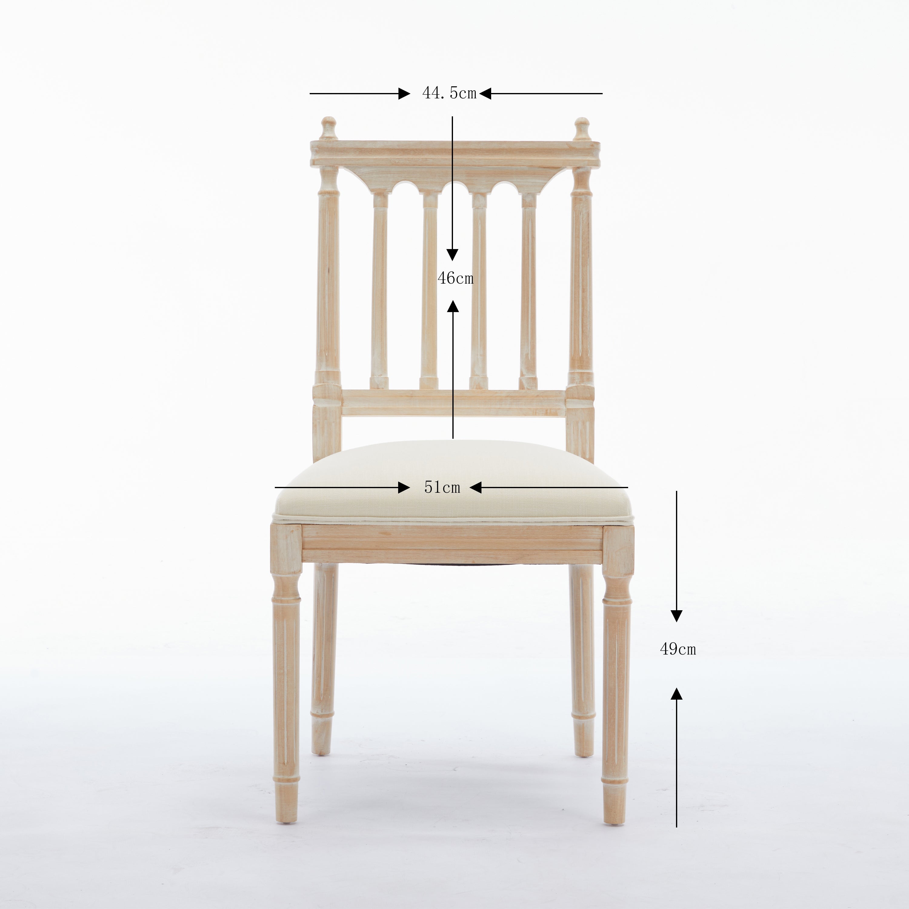 Antique Dining Chairs - Linen Fabric Upholstered Wooden Chairs Set of 2