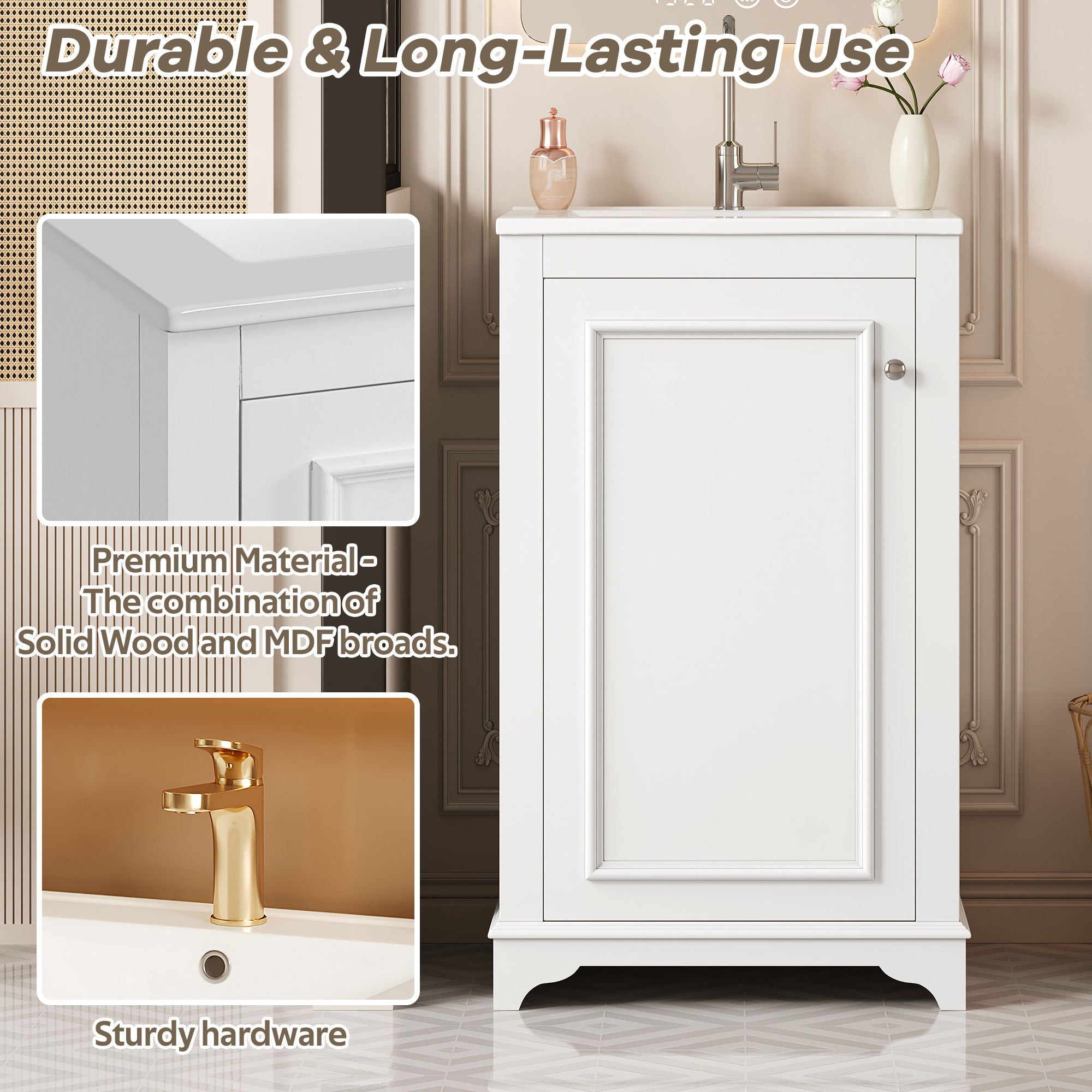 Bathroom Vanity With Sink, Freestanding Single Cabinet Set, Soft Close Door, Adjustable Shelf