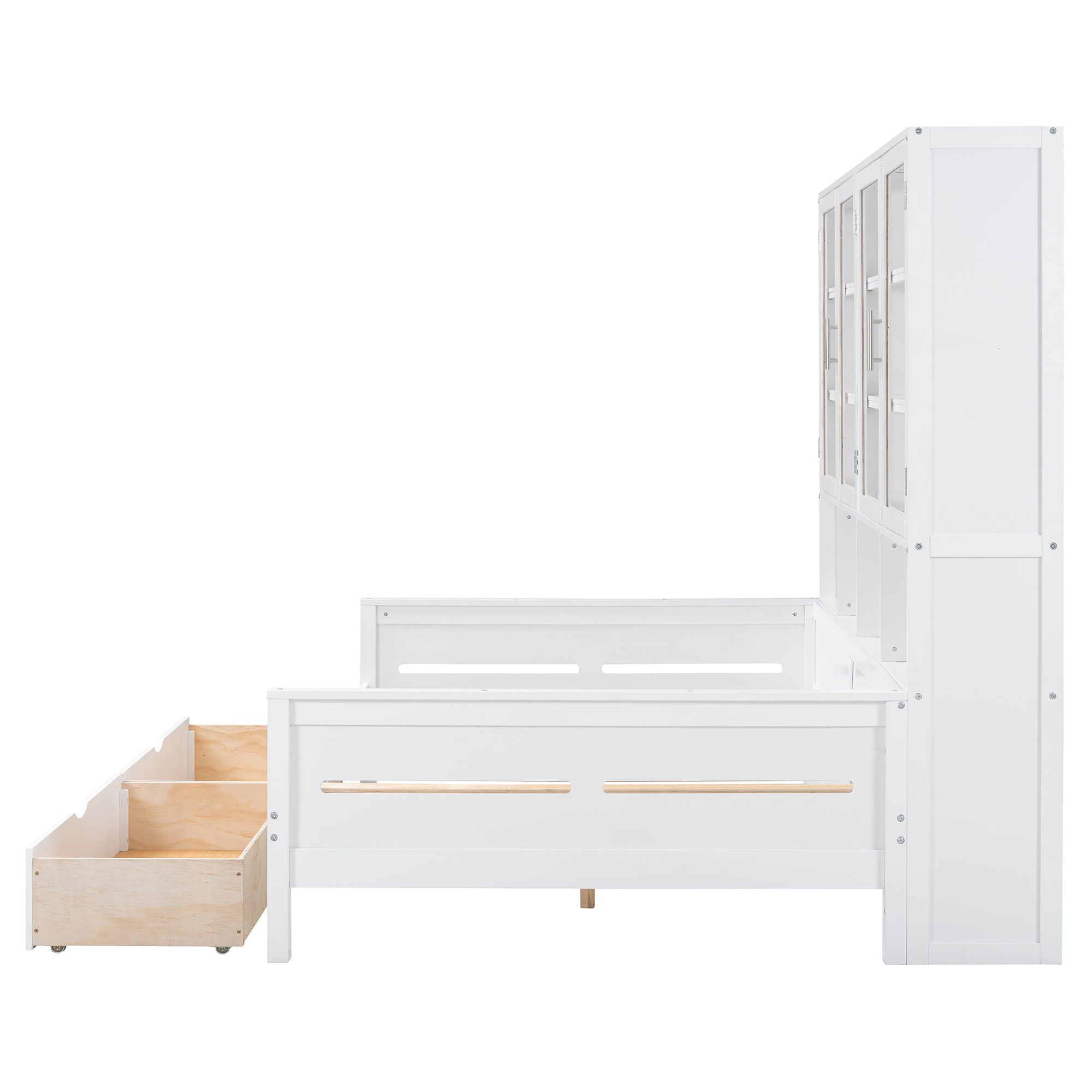 Daybed With Glass Door Storage Cabinets, Built In LED Lighting And Shelves