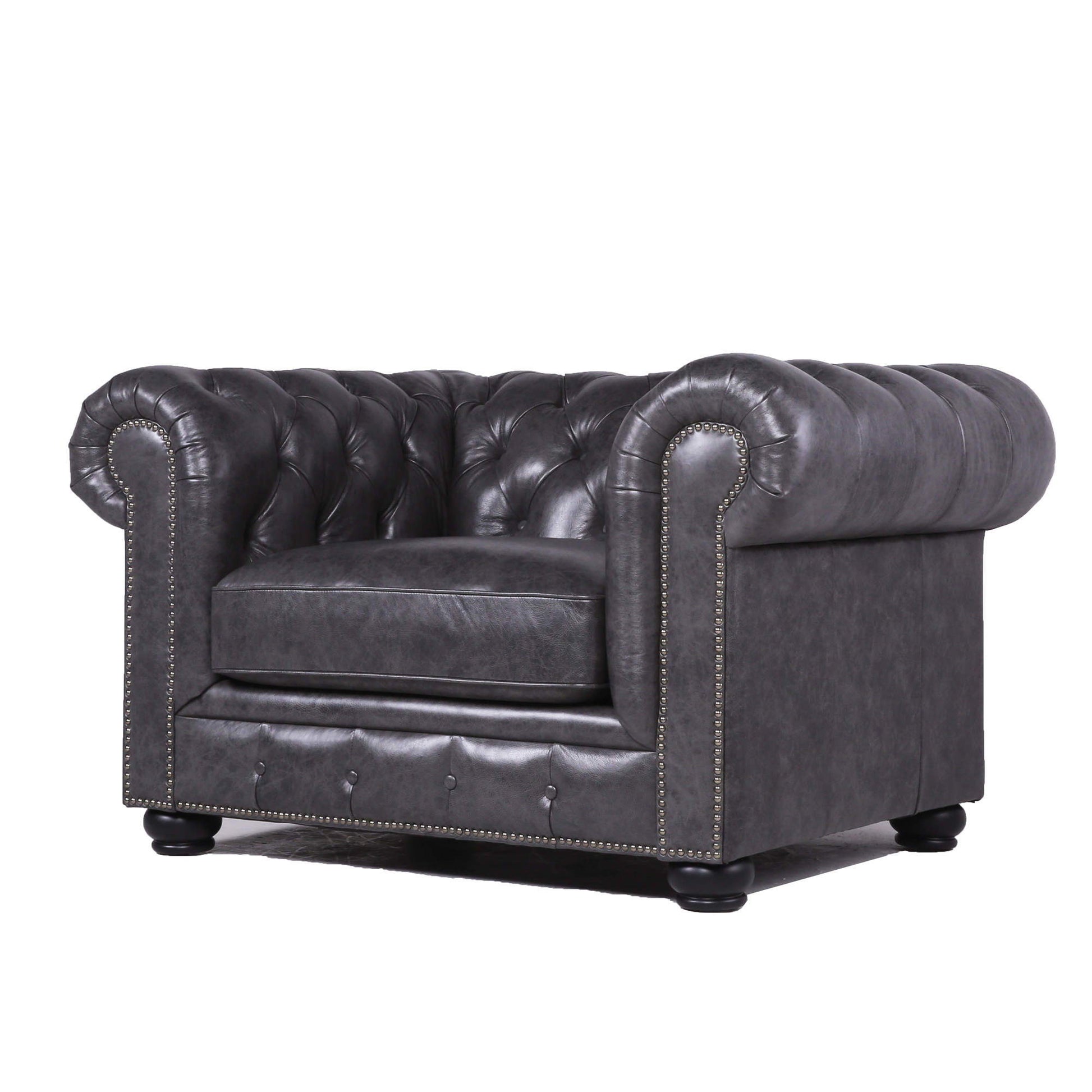Traditional Tufted Leather Chesterfield Nailhead Chair - Best Buy Furniture