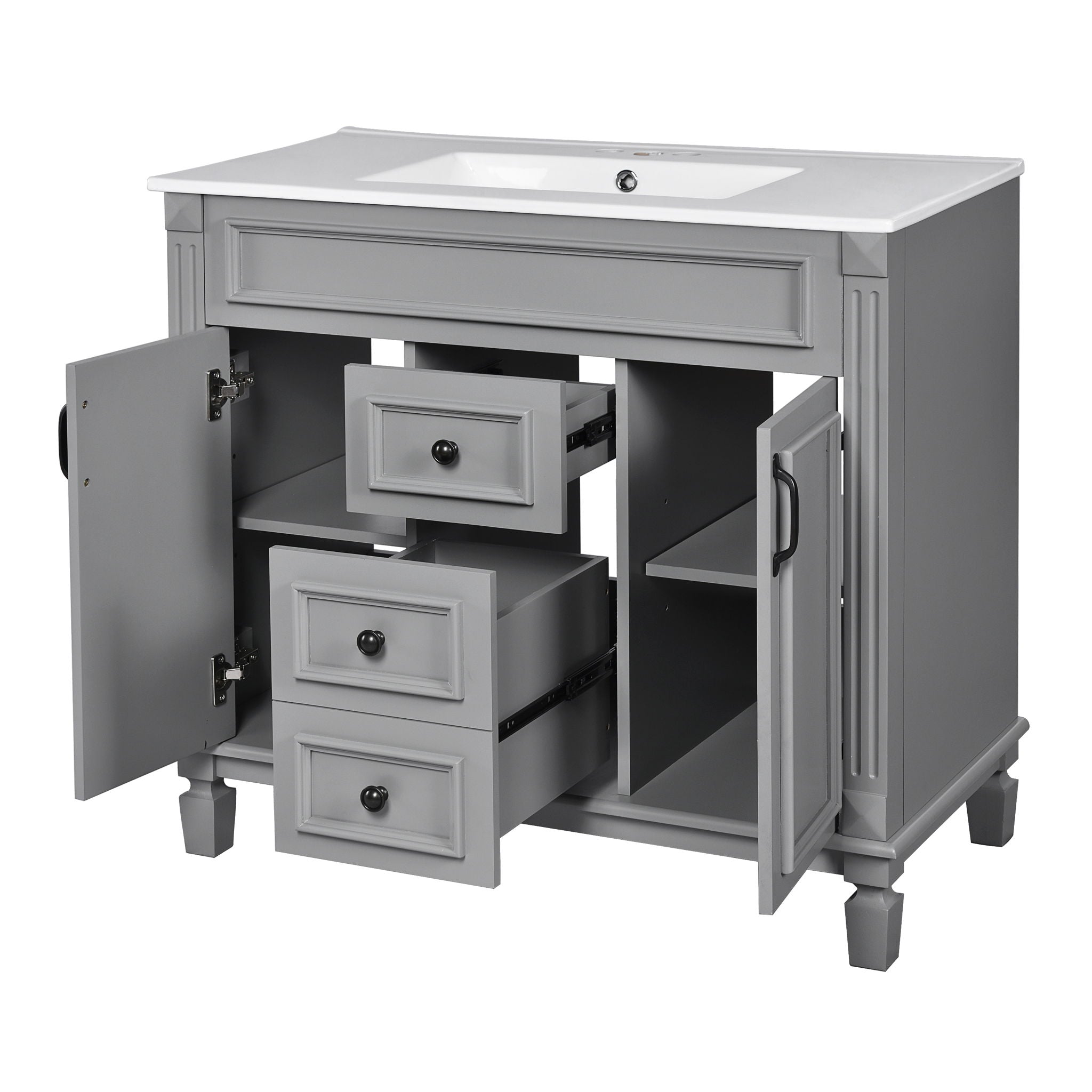 Bathroom Vanity With Top Sink, Basin On Cabinet With 2 Soft Closing Doors And 2 Drawers