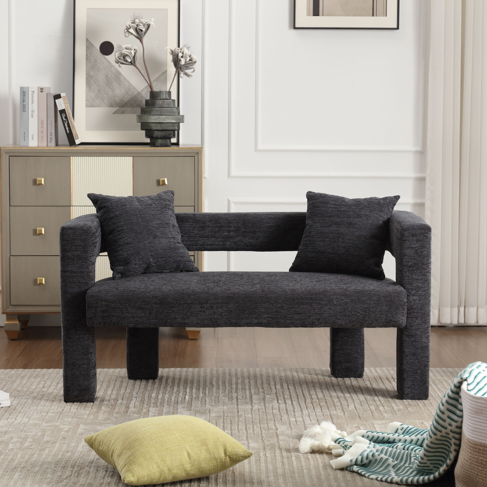 Modern Chenille Loveseat Sofa, Comfy Upholstered 2 Seater