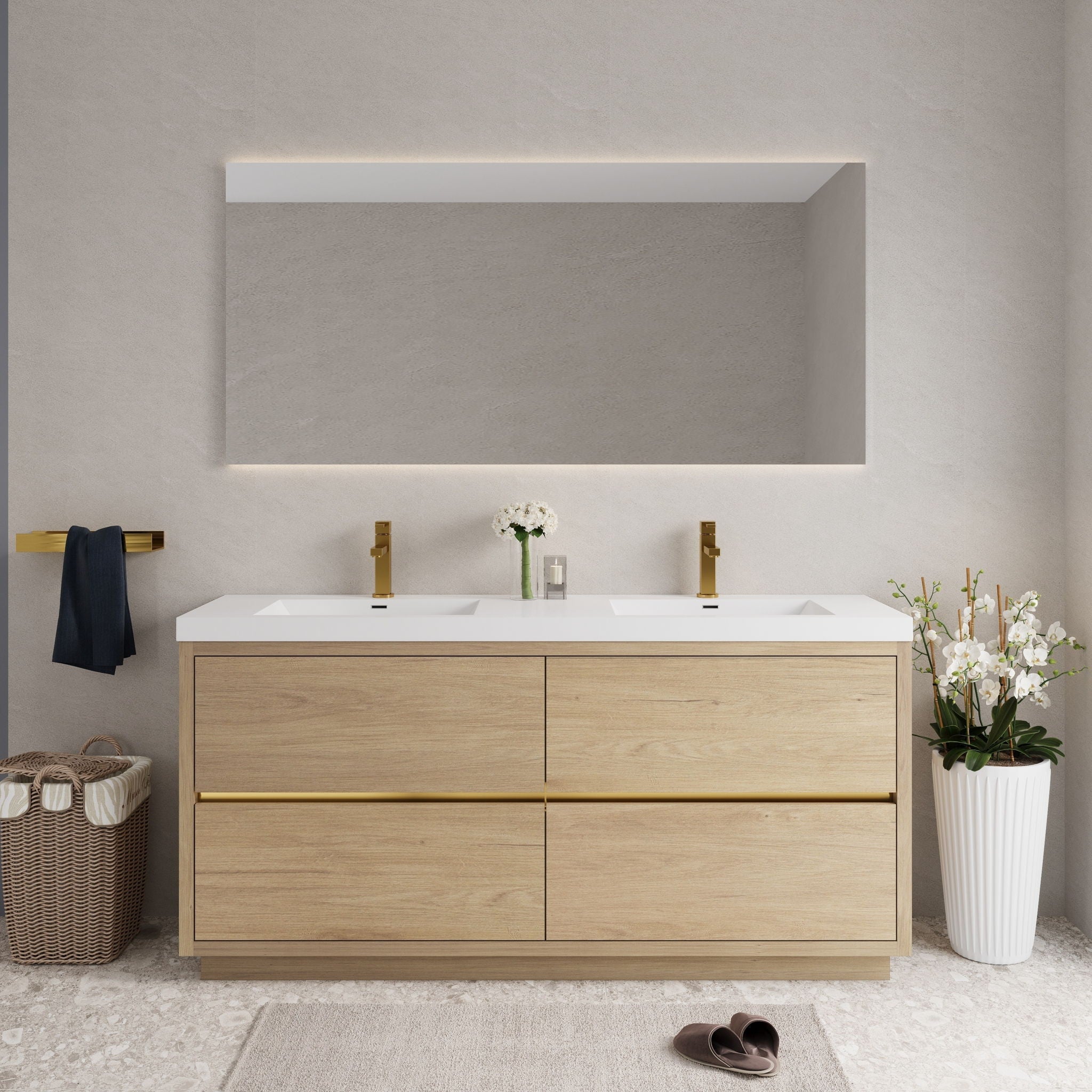 Bathin Freestanding Bathroom Vanity With Double Sinks, Bathroom Storage Vanity Cabinet With Stone Resin Countertop And Soft Close Drawers