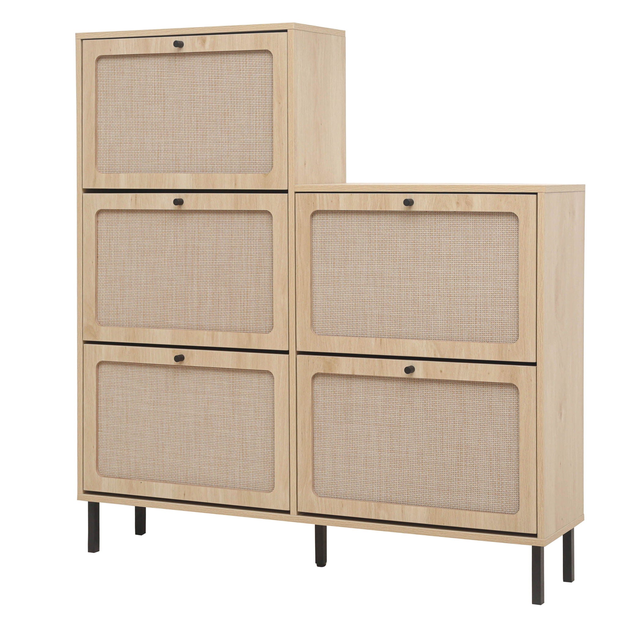 Modern Rattan 5 Door Shoe Storage Cabinet For Entryway Freestanding Design - Natural