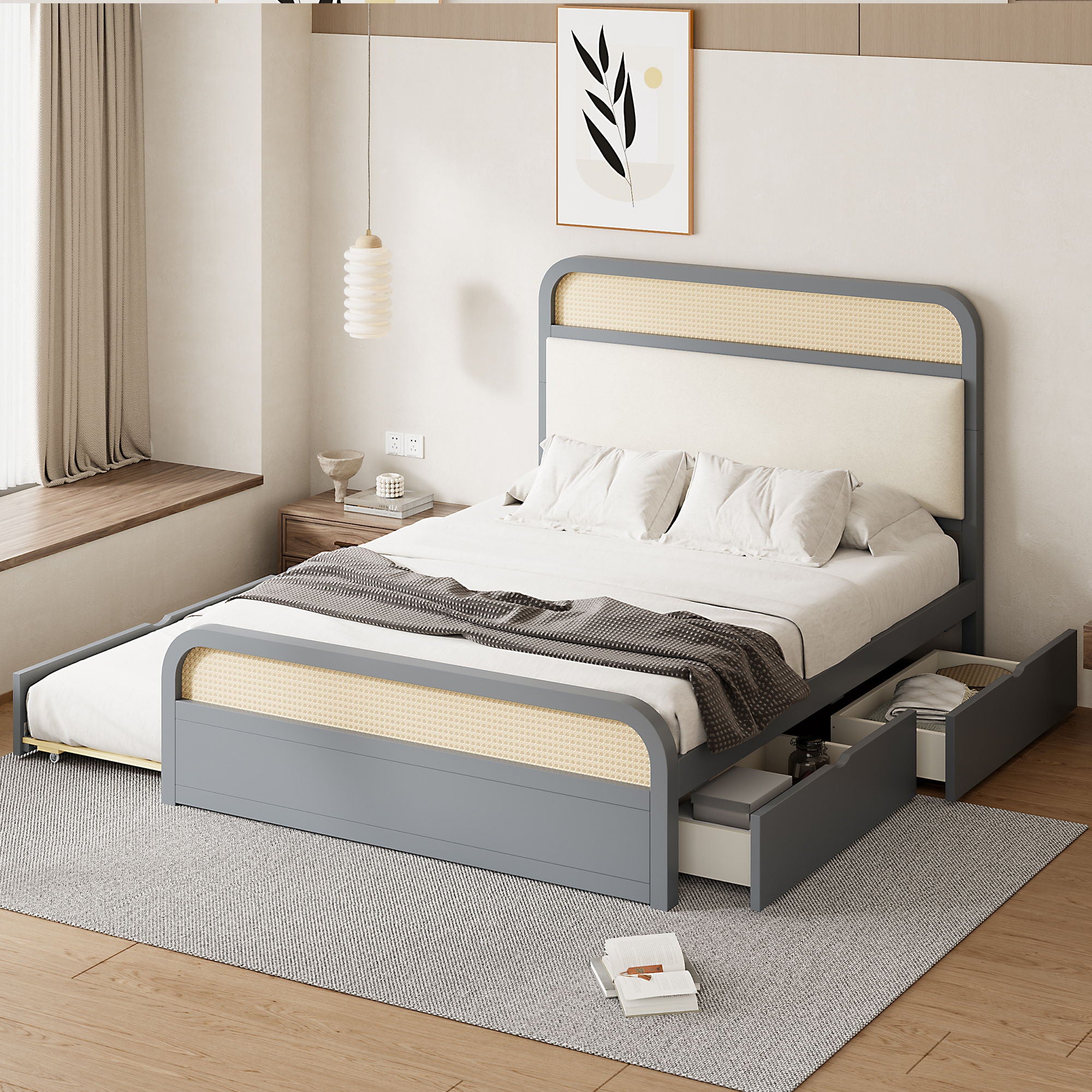 Platform Bed With Trundle And 2 Drawers