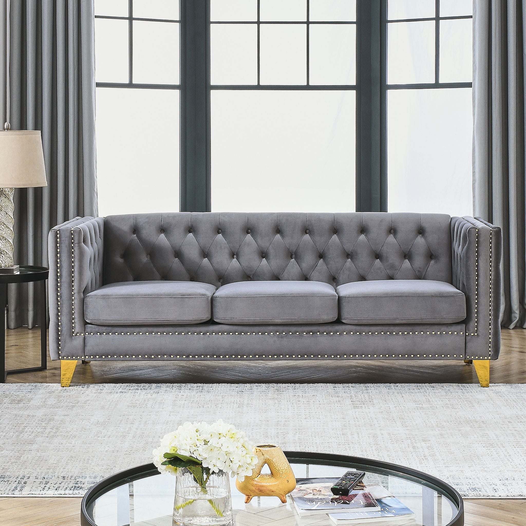 Upholstered Couch Sofa With Button Tufting For Living Room