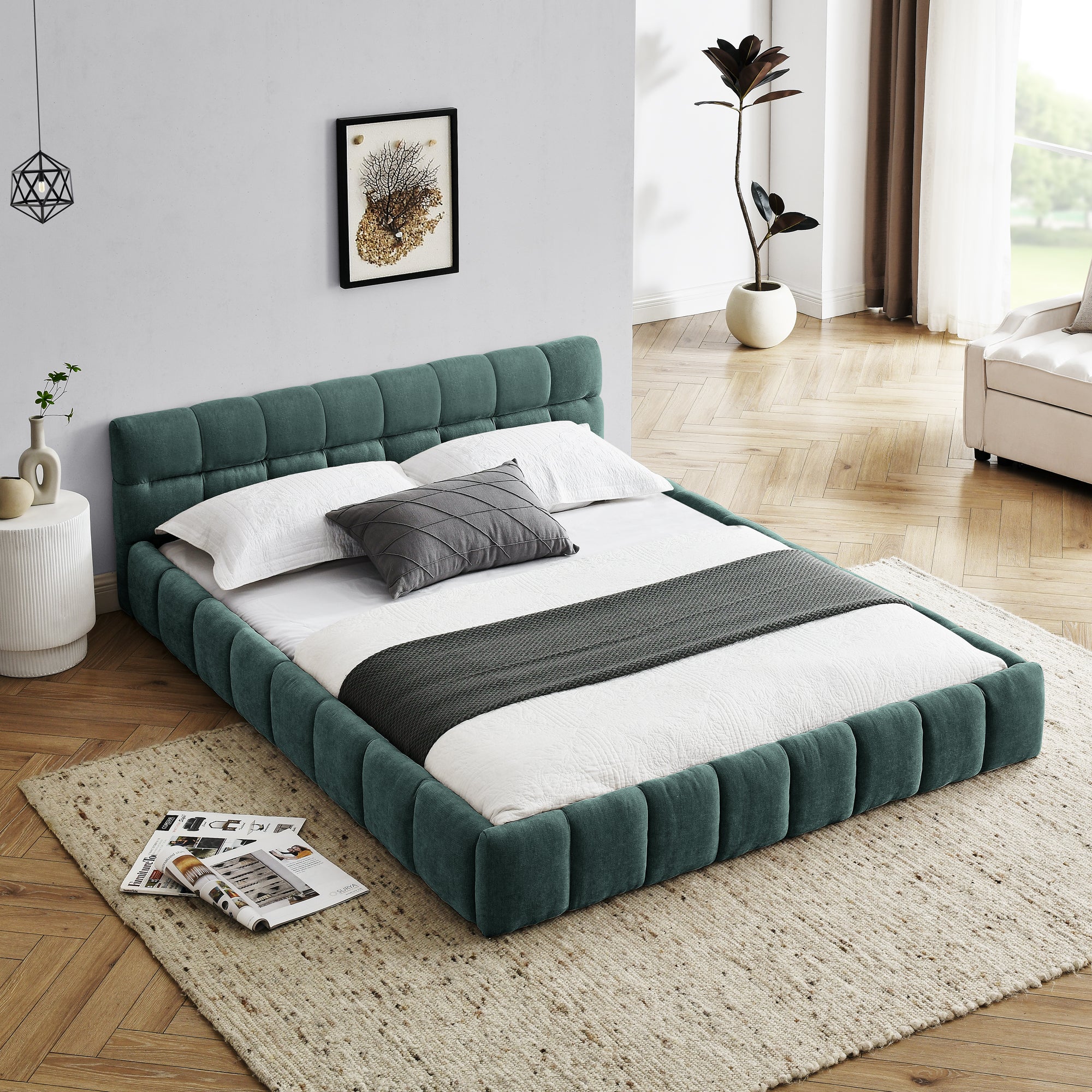 Queen Size Upholstered Chenille Bed Frame