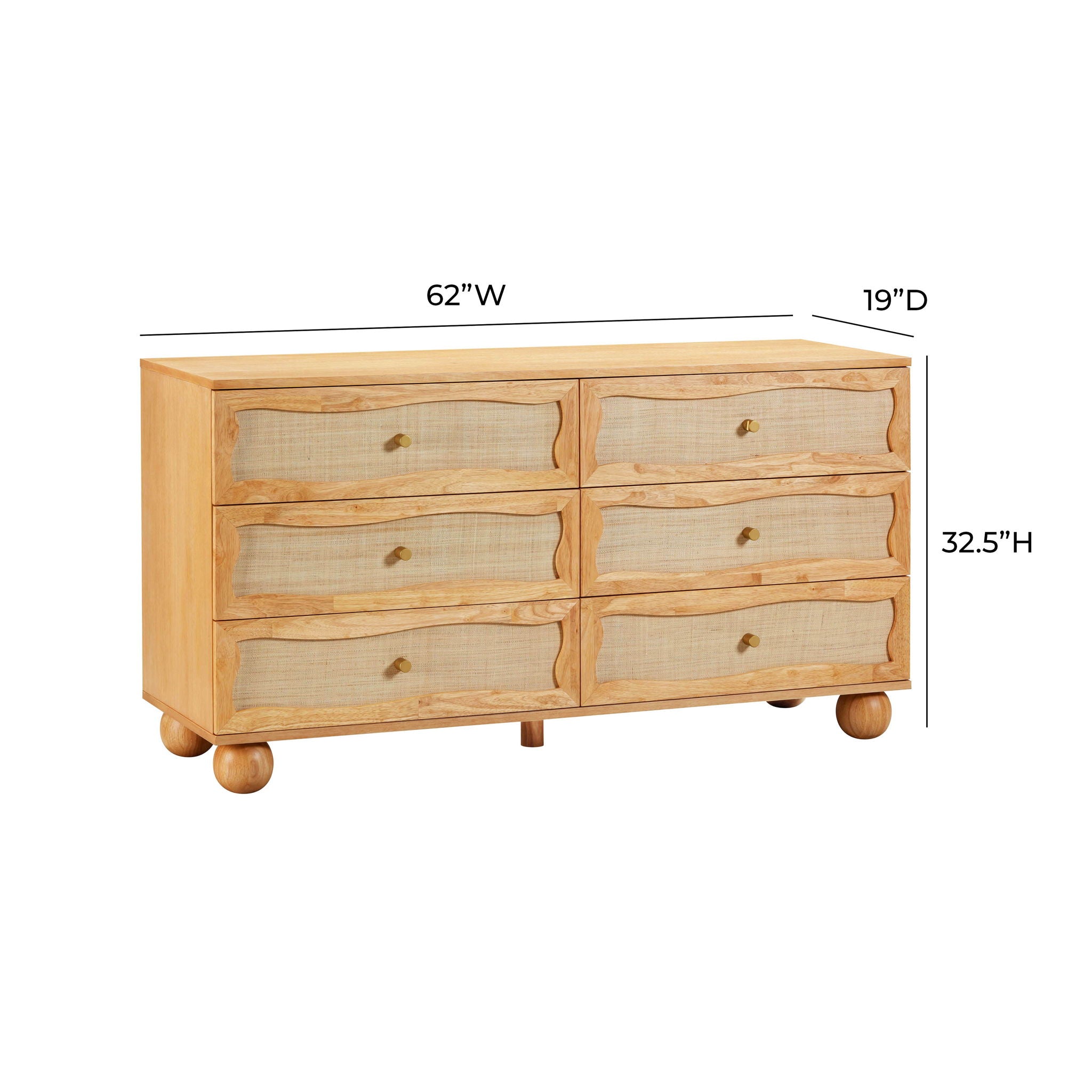 Grappa - Wood & Rattan Wavy Dresser - Natural