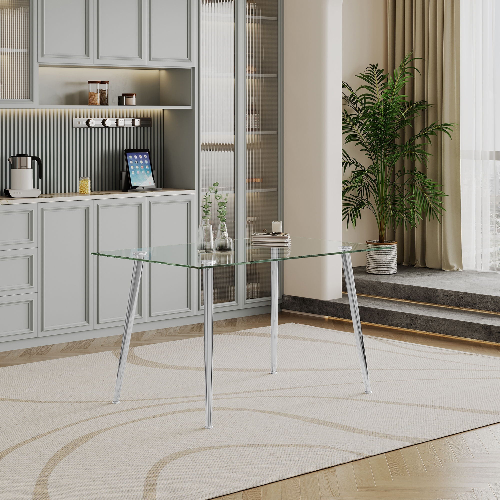 Thick Tempered Glass Top Dining Table & Stainless Steel Legs - Silver - Best Buy Furniture