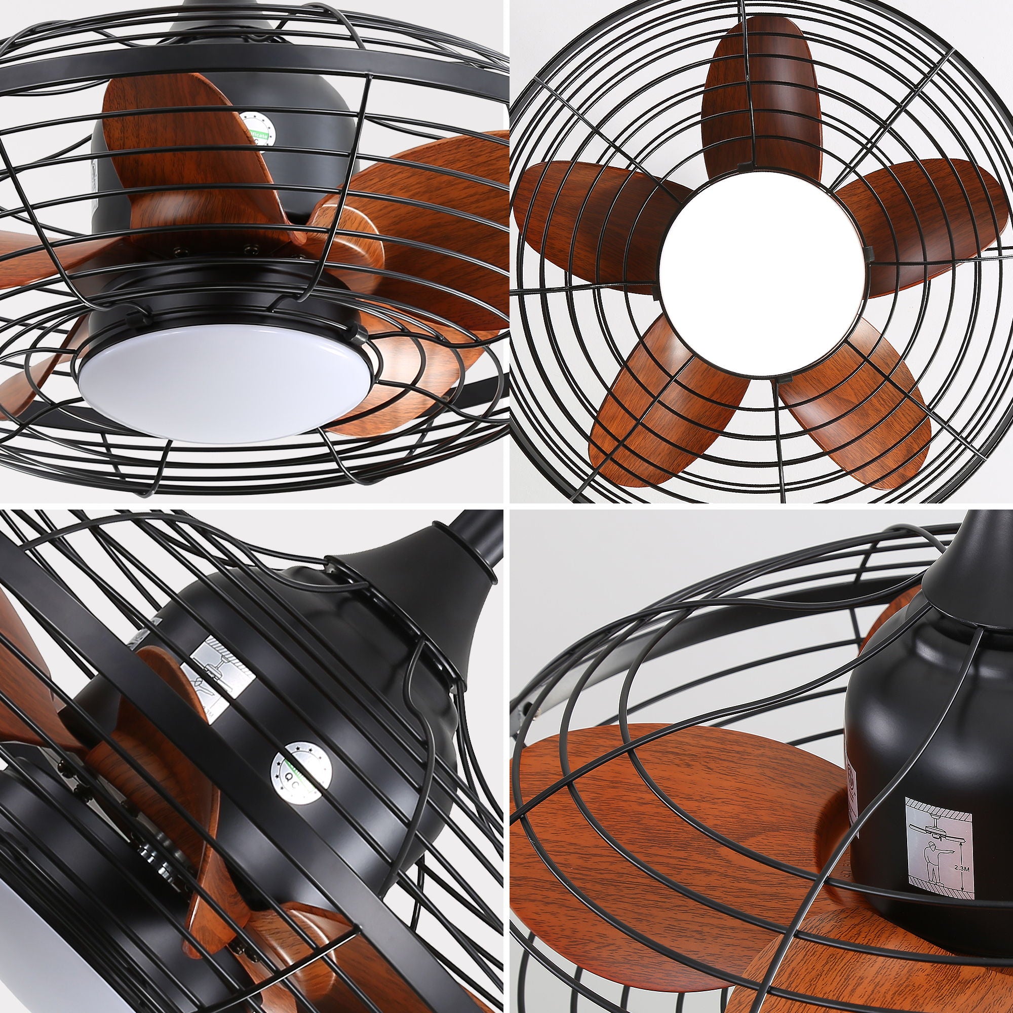 Outdoor Ceiling Fan With DC Motor And LED Light, Blades, Reversible For Patios - Black