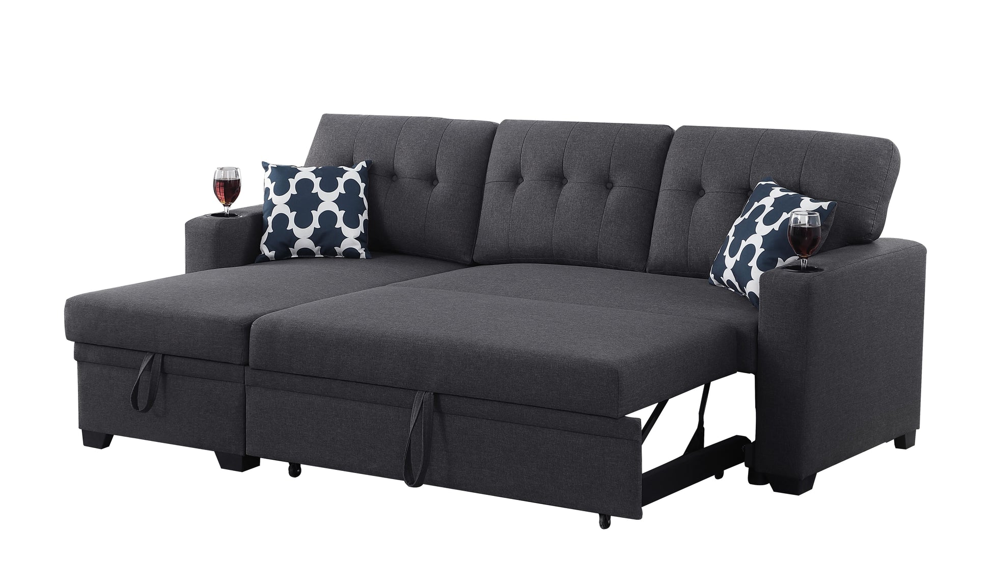 82" Width Sectional With Storage Chaise And Cupholder Armrest - Best Buy Furniture