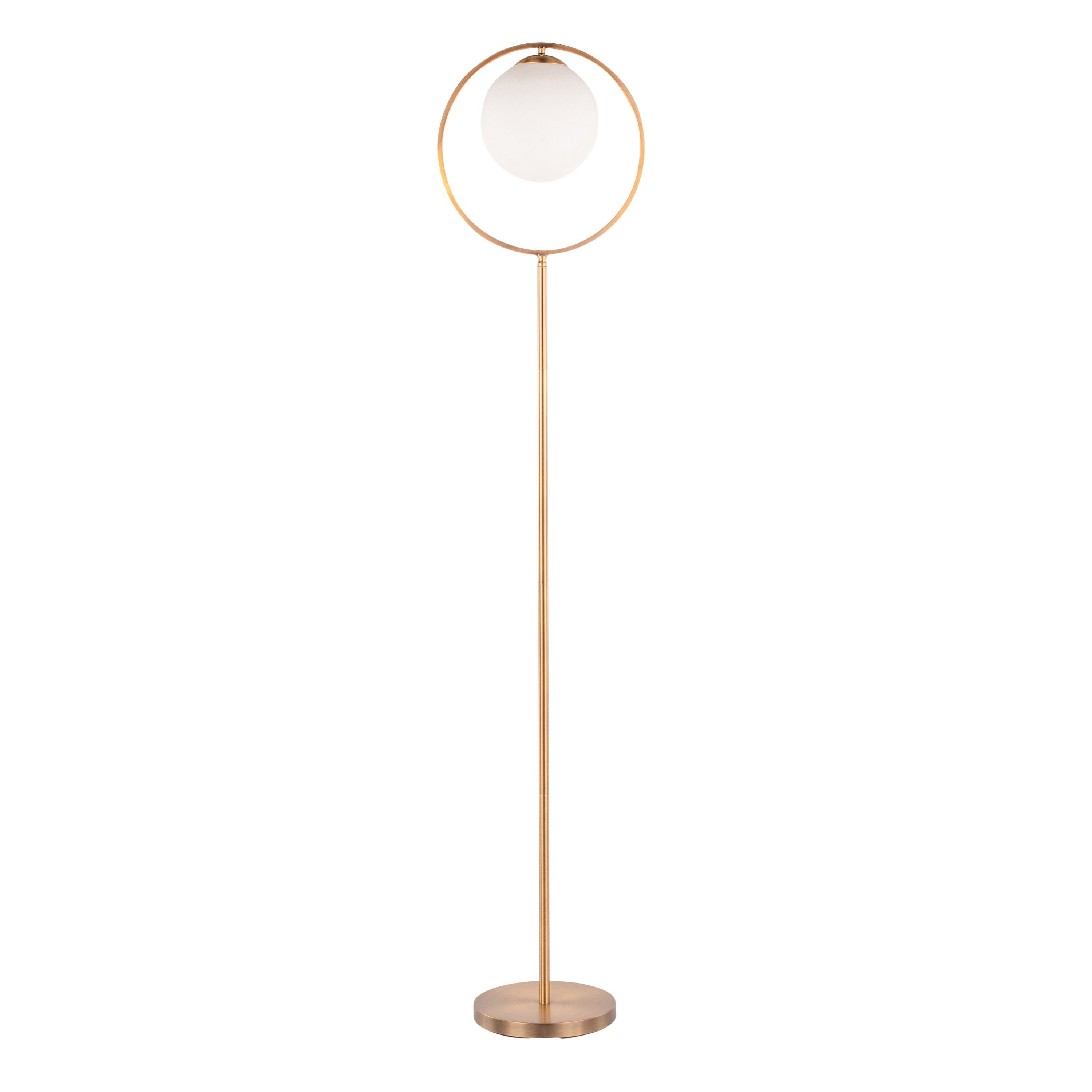 Moon Contemporary Floor Lamp in Gold Metal and Frosted Glass
