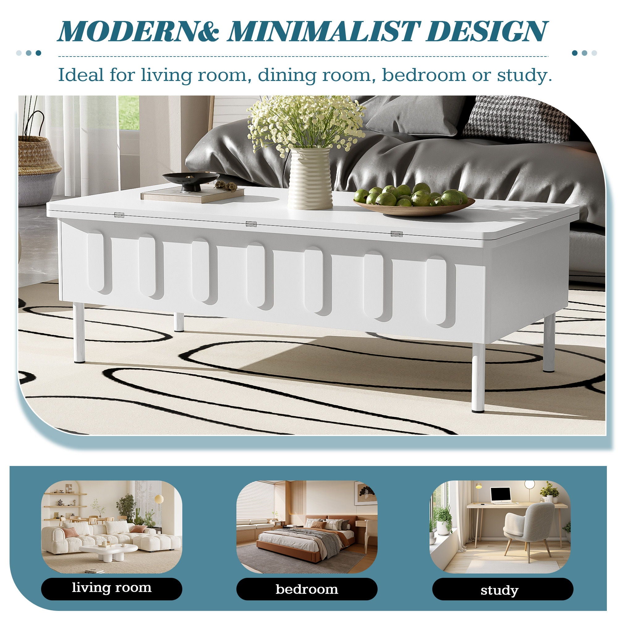 Lift Top Coffee Table With 2 Drawers With Hidden Storage Compartment For Living Room
