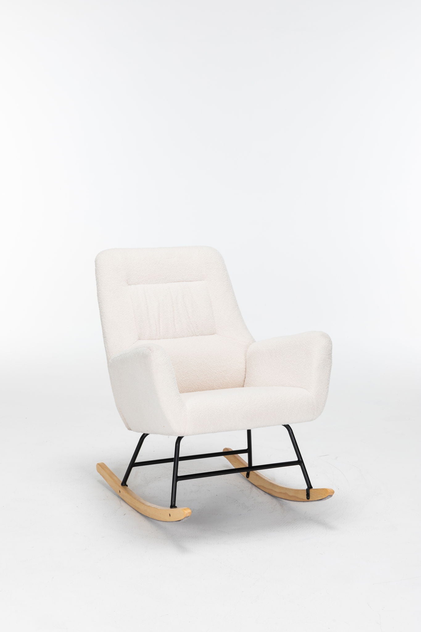 Rocking Chair Nursery, Teddy Upholstered Glider Rocker With High Backrest, Reading Chair Modern Rocking Accent Chairs Glider Recliner For Living Room - Cream