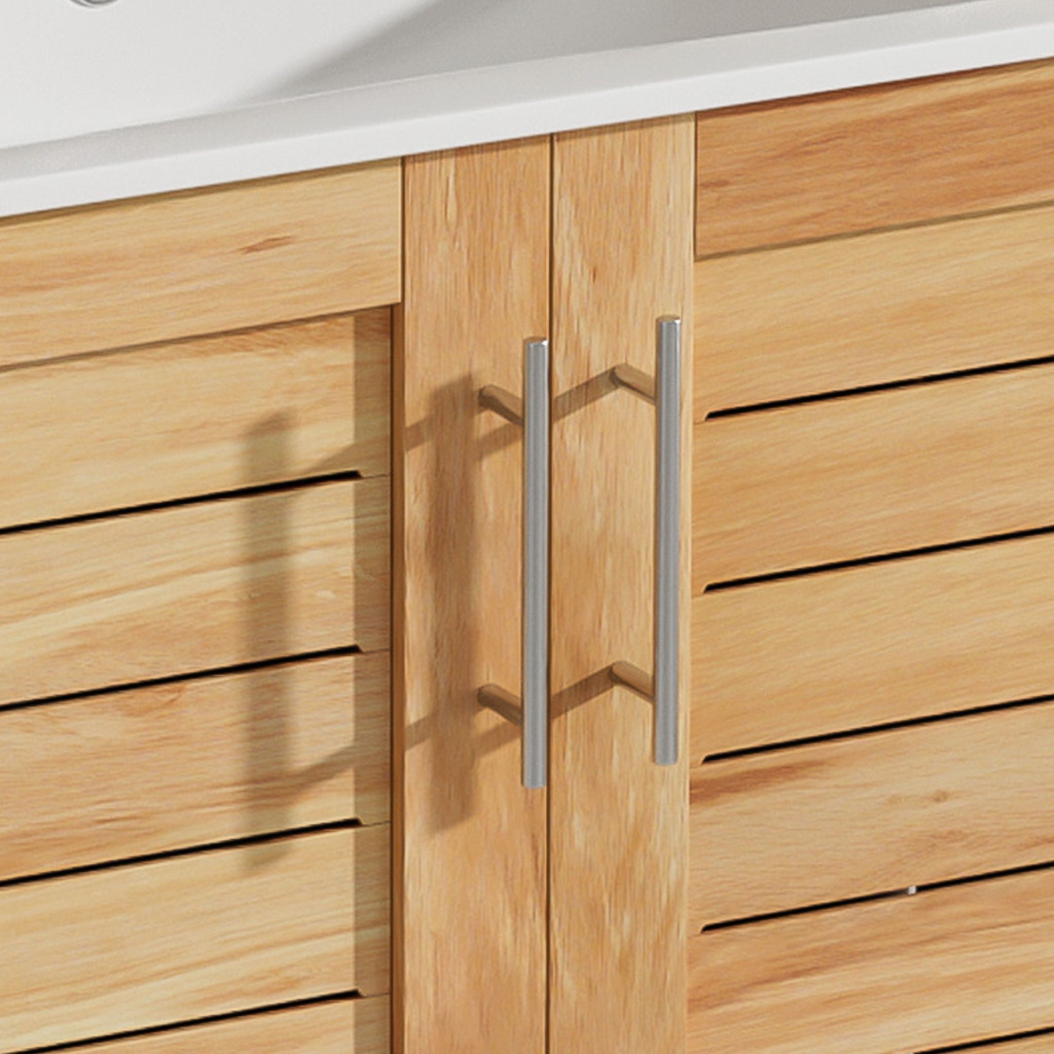 Bathroom Vanity With Ceramic Sink, Freestanding Cabinet - Antique Natural / Brown