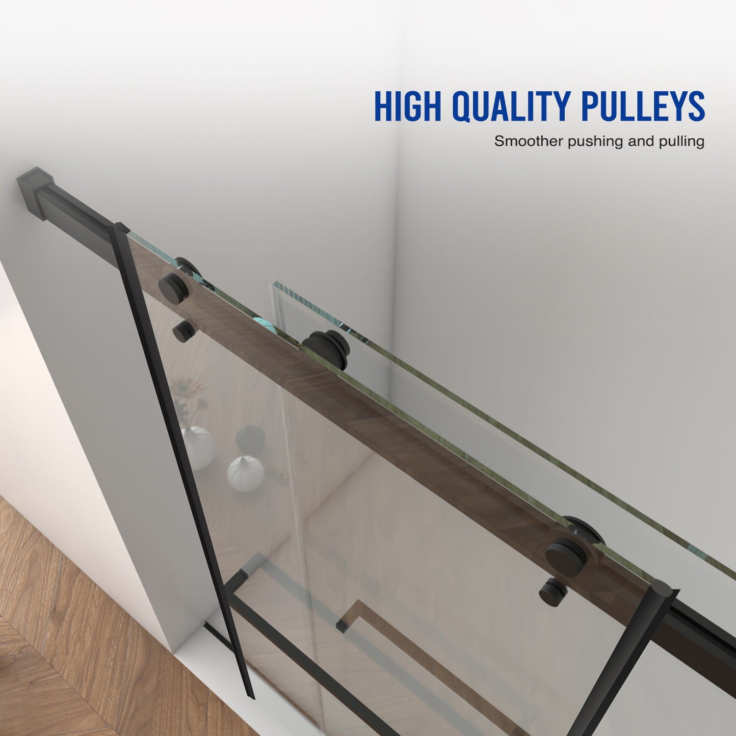 Frameless Shower Door, Double Sliding Shower Door, Clear Tempered Glass Shower Enclosure With Square Rail, Double Side Easy Clean Coat, Finished With Buffer