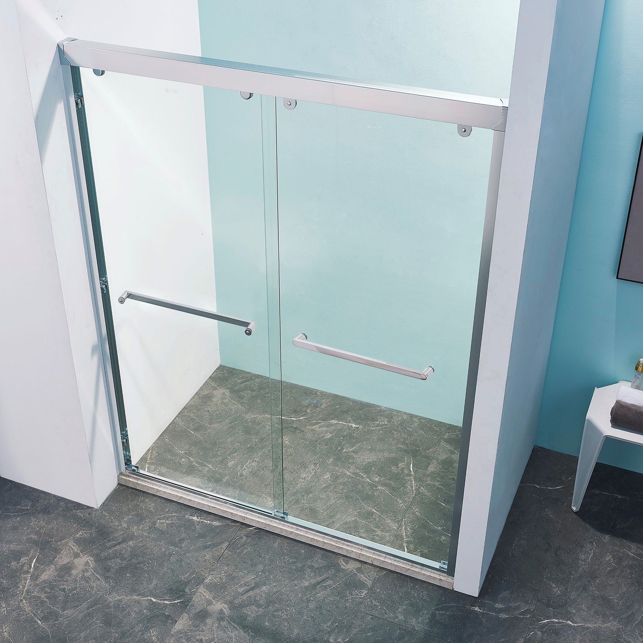 Double Sliding Shower Door Aluminium Alloy Frame, 5 / 16" (8Mm) Thick Sgcc Tempered Clear Glass