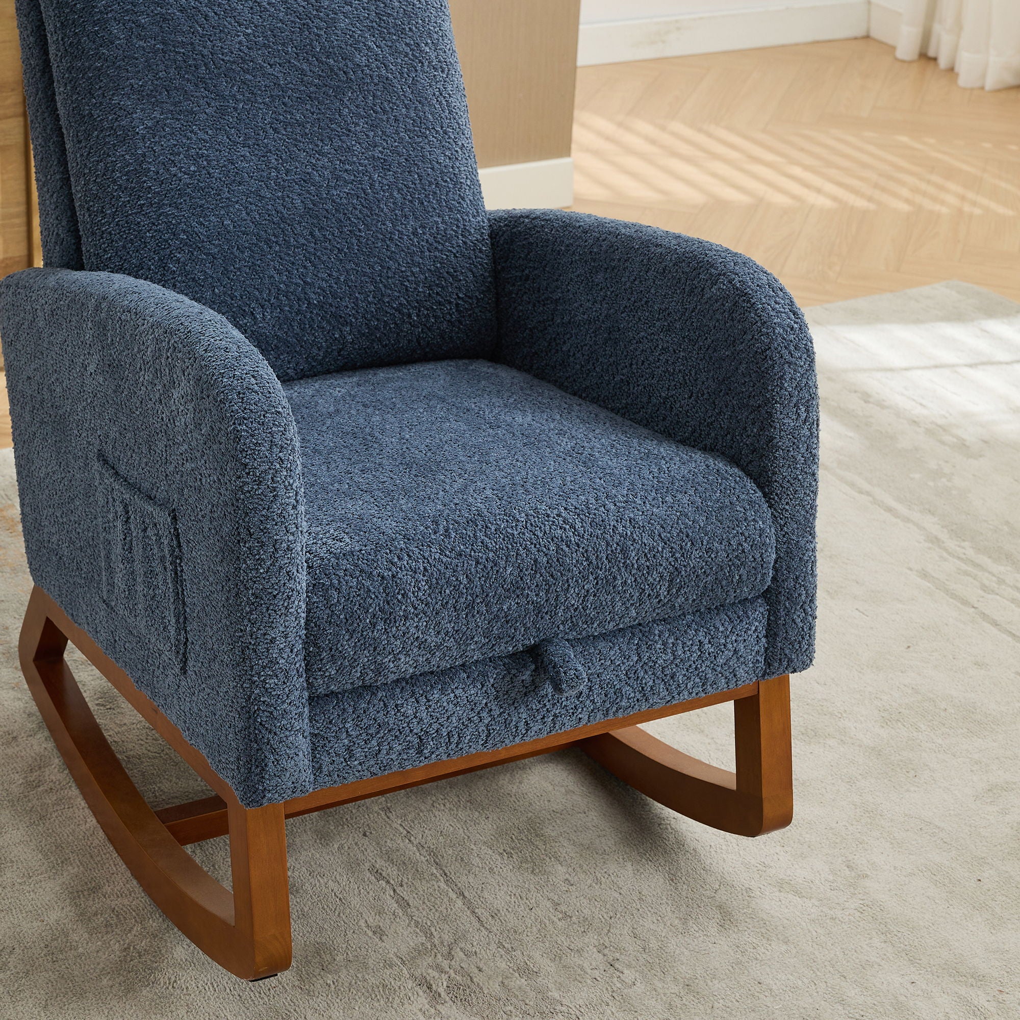 Rocking High Back Glider Chair With Retractable Footrest, Side Pocket