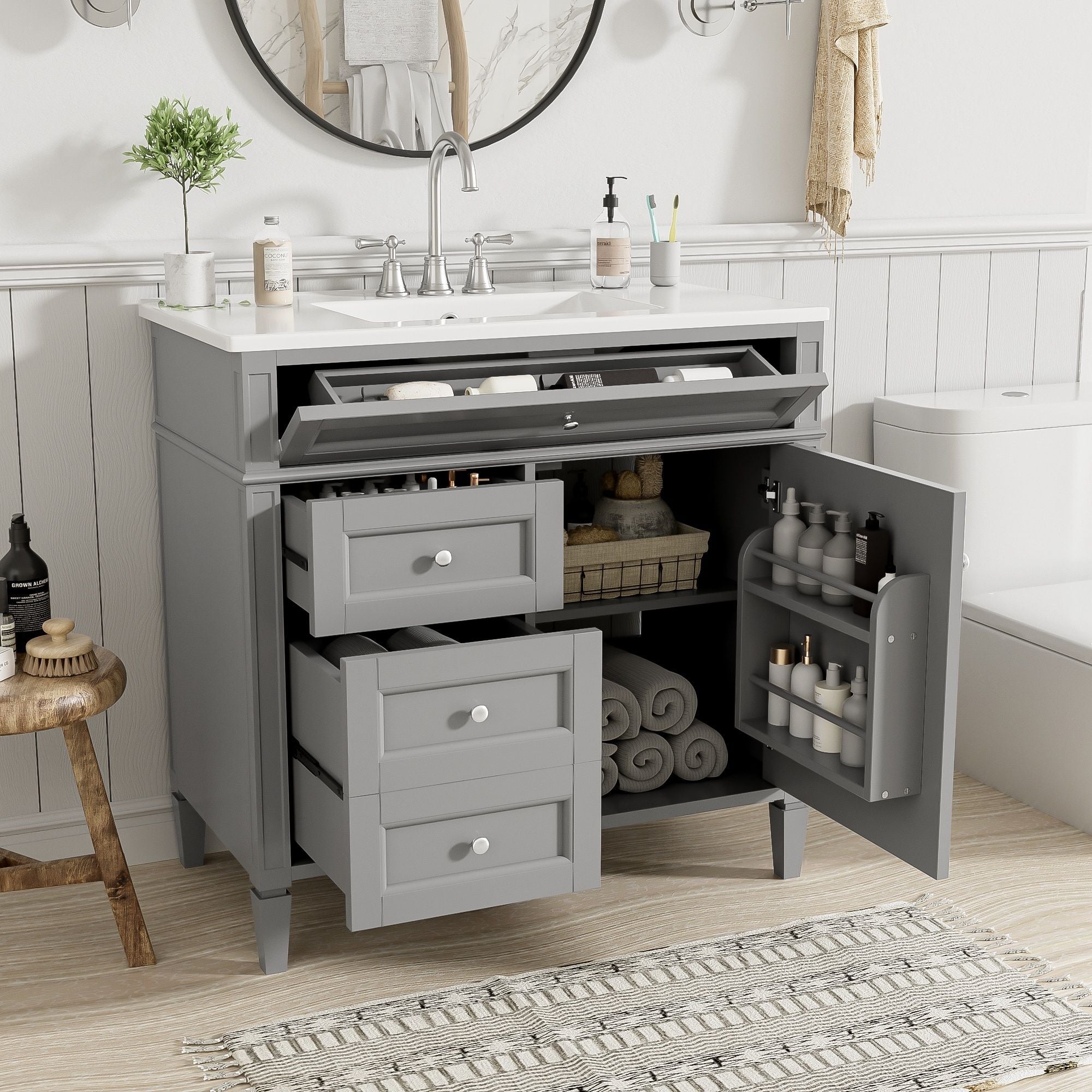 Bathroom Vanity With Top Sink, 2 Drawers And Tip Out Drawer