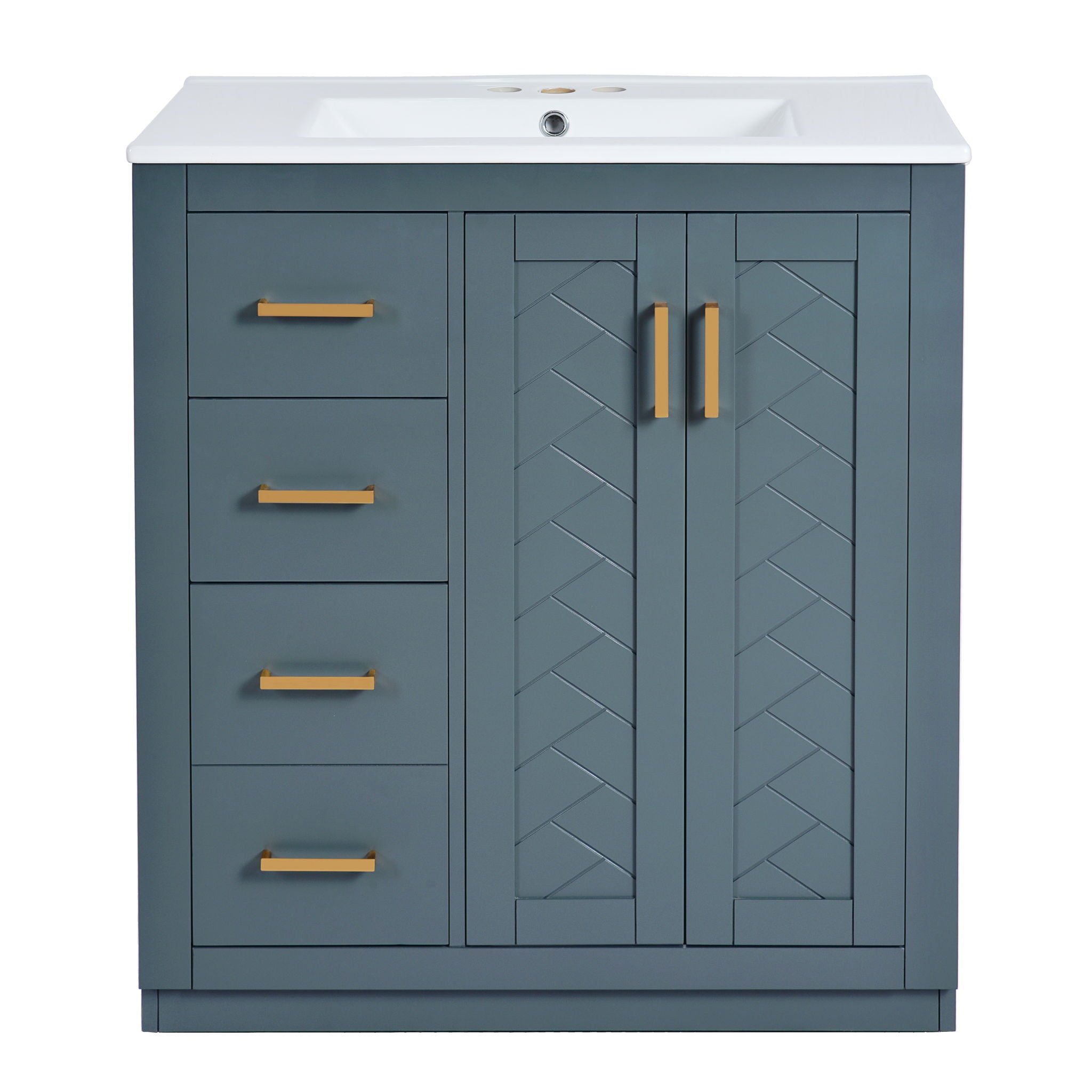 Ceramic Sink Combo, Freestanding Vanity Set With 3 Drawers & Soft Closing Doors