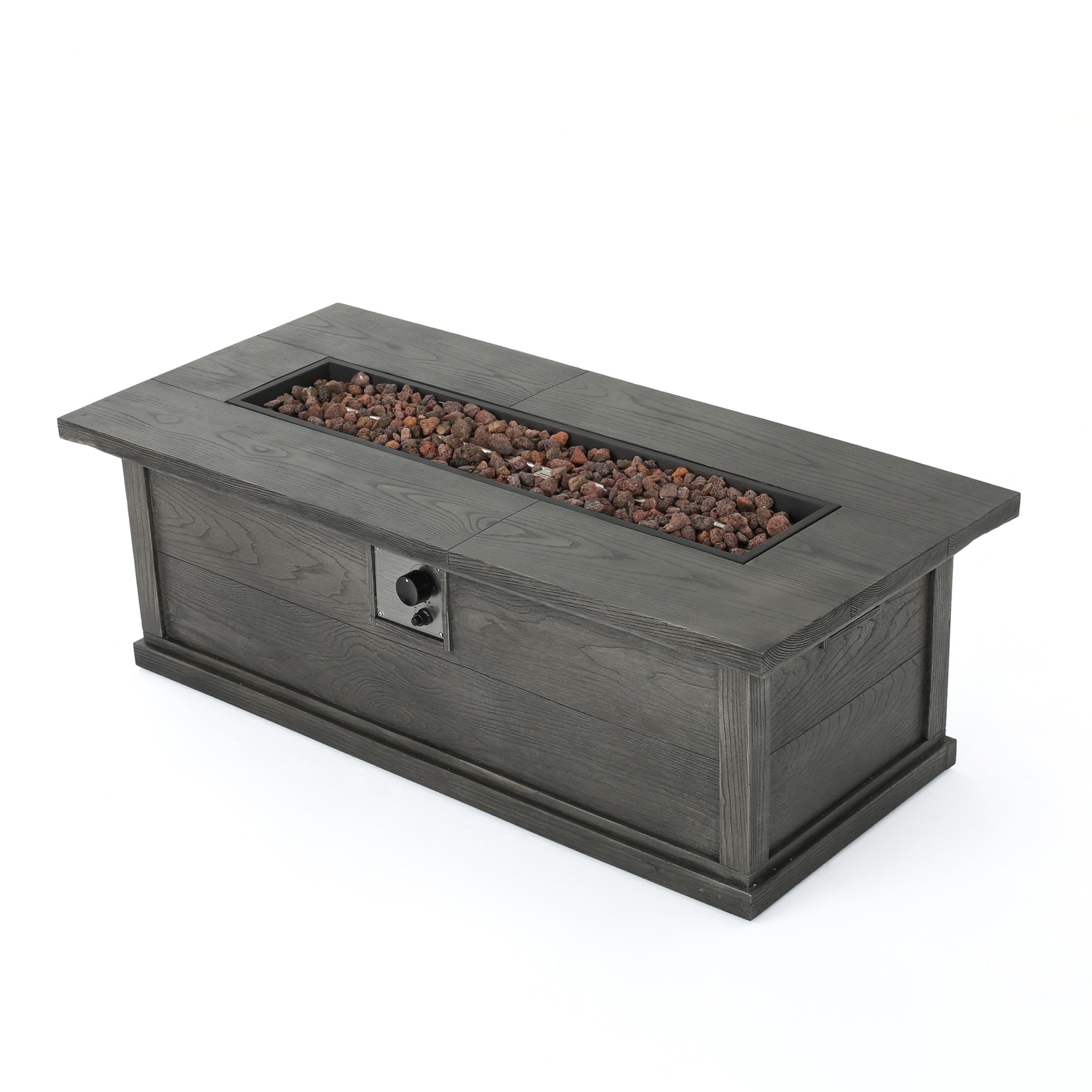 Transitional 56'' Rectangular Outdoor MgO Propane Fire Pit with Brown Wood Pattern