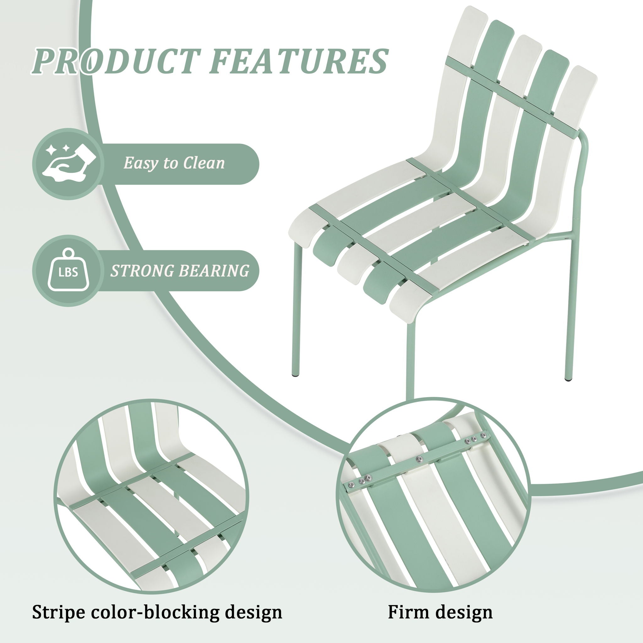 4 Piece Set Of Modern Color Block Designed Single Chairs With Long Table