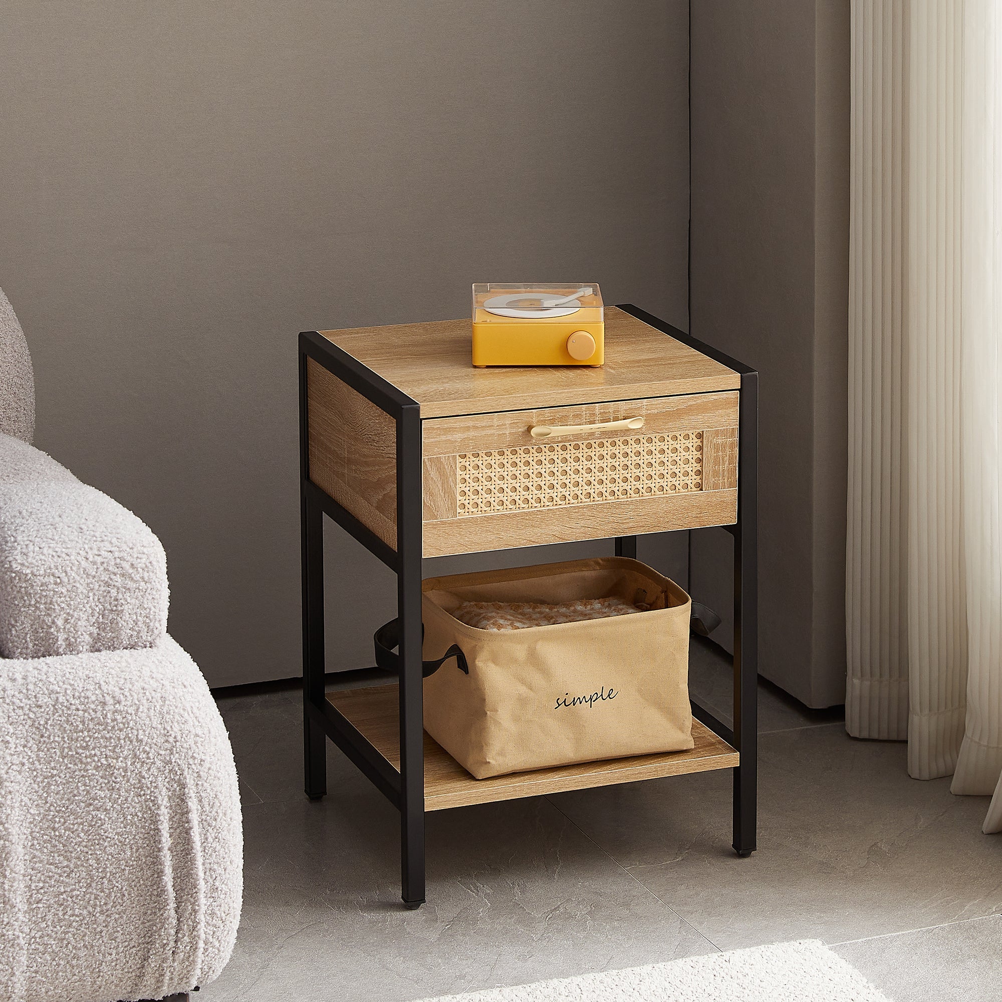 Modern Rattan End Table with Drawer and Metal Legs - Best Buy Furniture