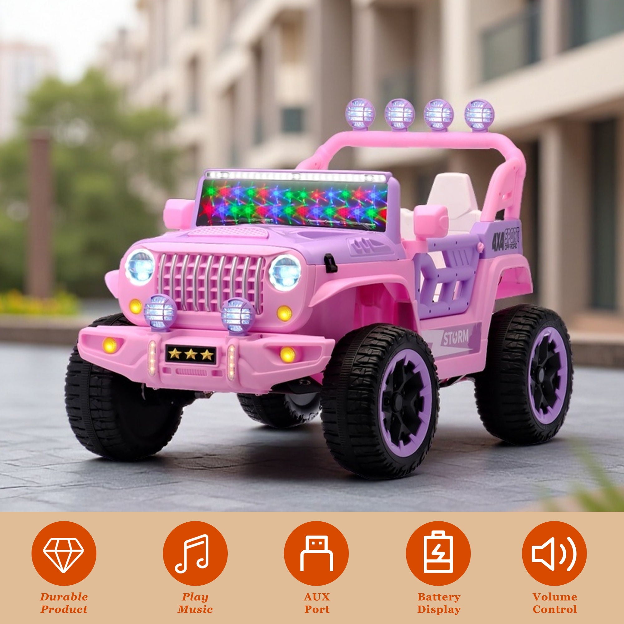 Electric Car With Remote Control, Colorful LED Lights, USB & MP3