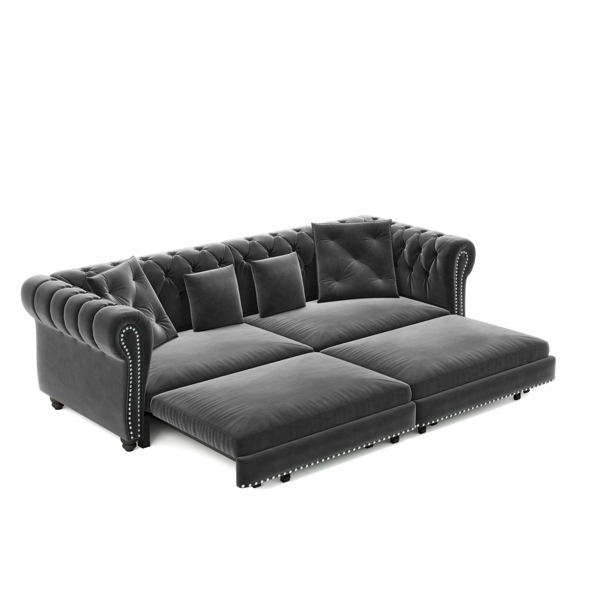 3 In 1 Pull Out Sofa Bed, Convertible Sleeper Sofa Bed, 3 Seater Sofa With Movable Ottoman - Gray