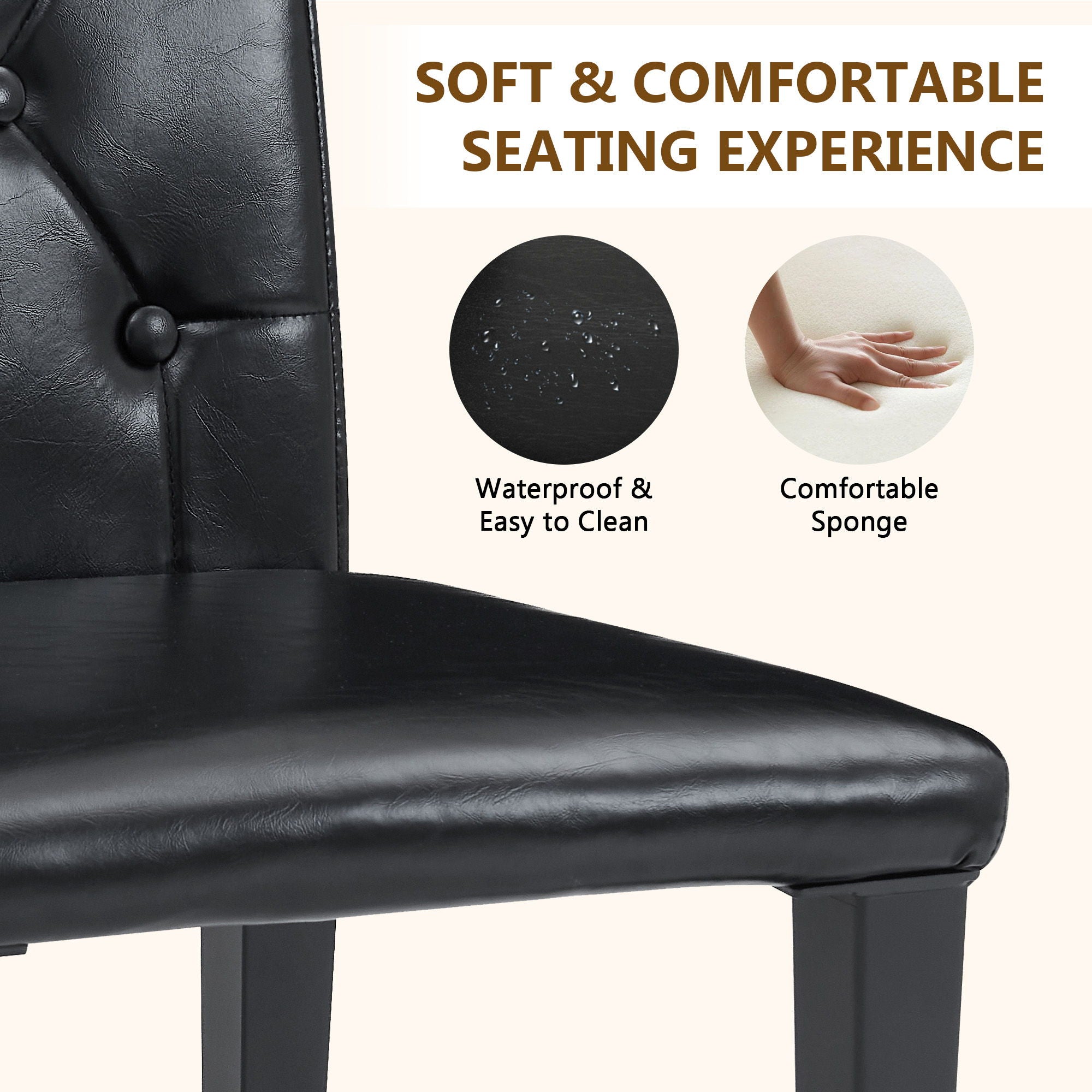 Dining Chairs With Ergonomic Buckle Backrest, Comfortable & Textured For Home (Set of 4) - Black