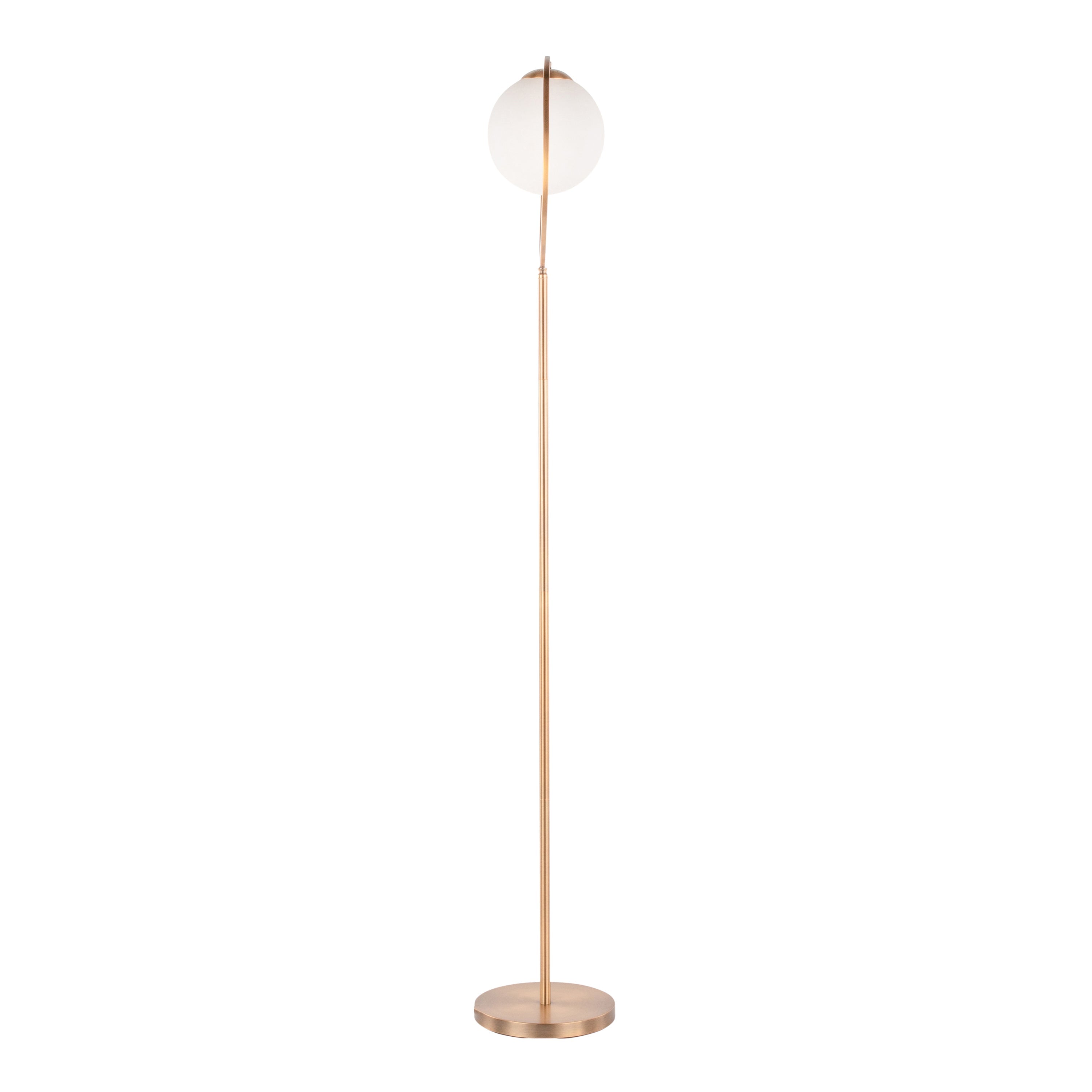 Moon Contemporary Floor Lamp in Gold Metal and Frosted Glass