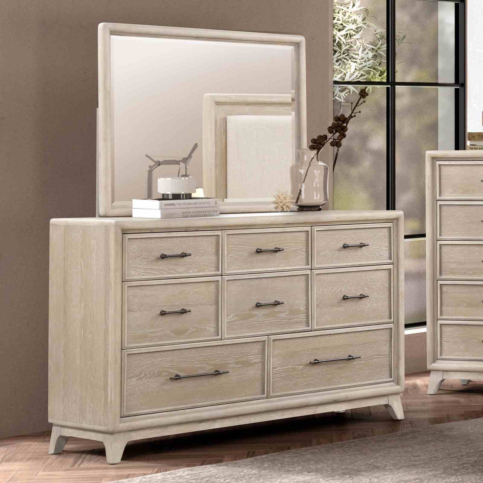8 Drawers Dresser With Mirror, Bedroom Furniture - Oak