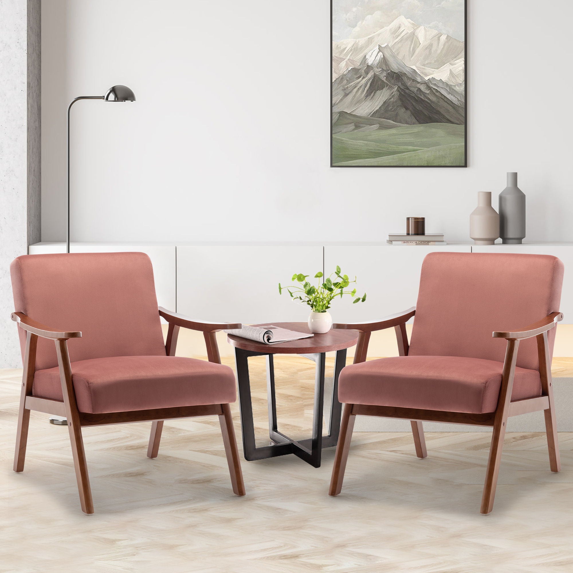 Mid Century Modern Accent Chair With Solid Wood Frame And Extra Thick Backrest