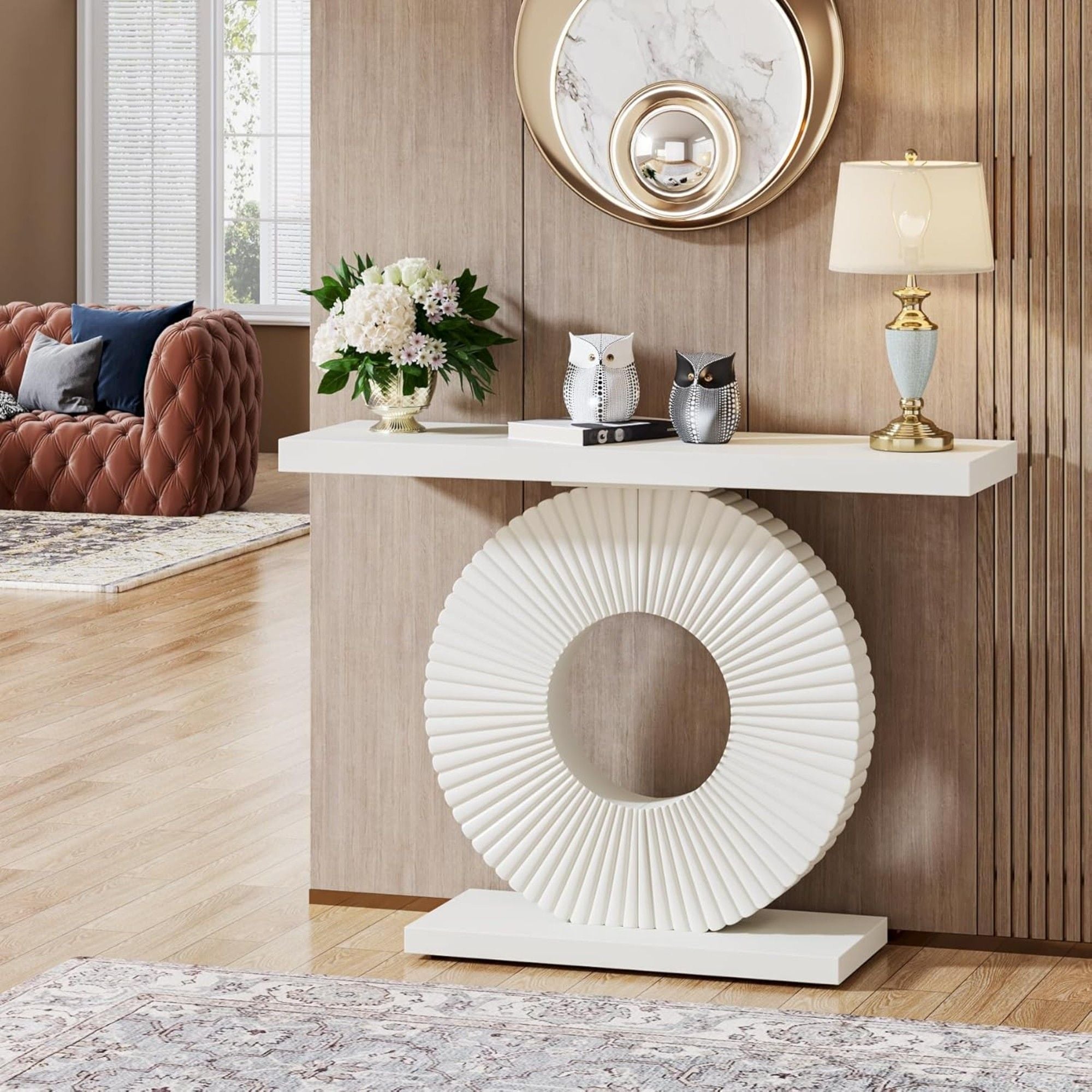 Modern Console Table With Sculptural Geometric Base