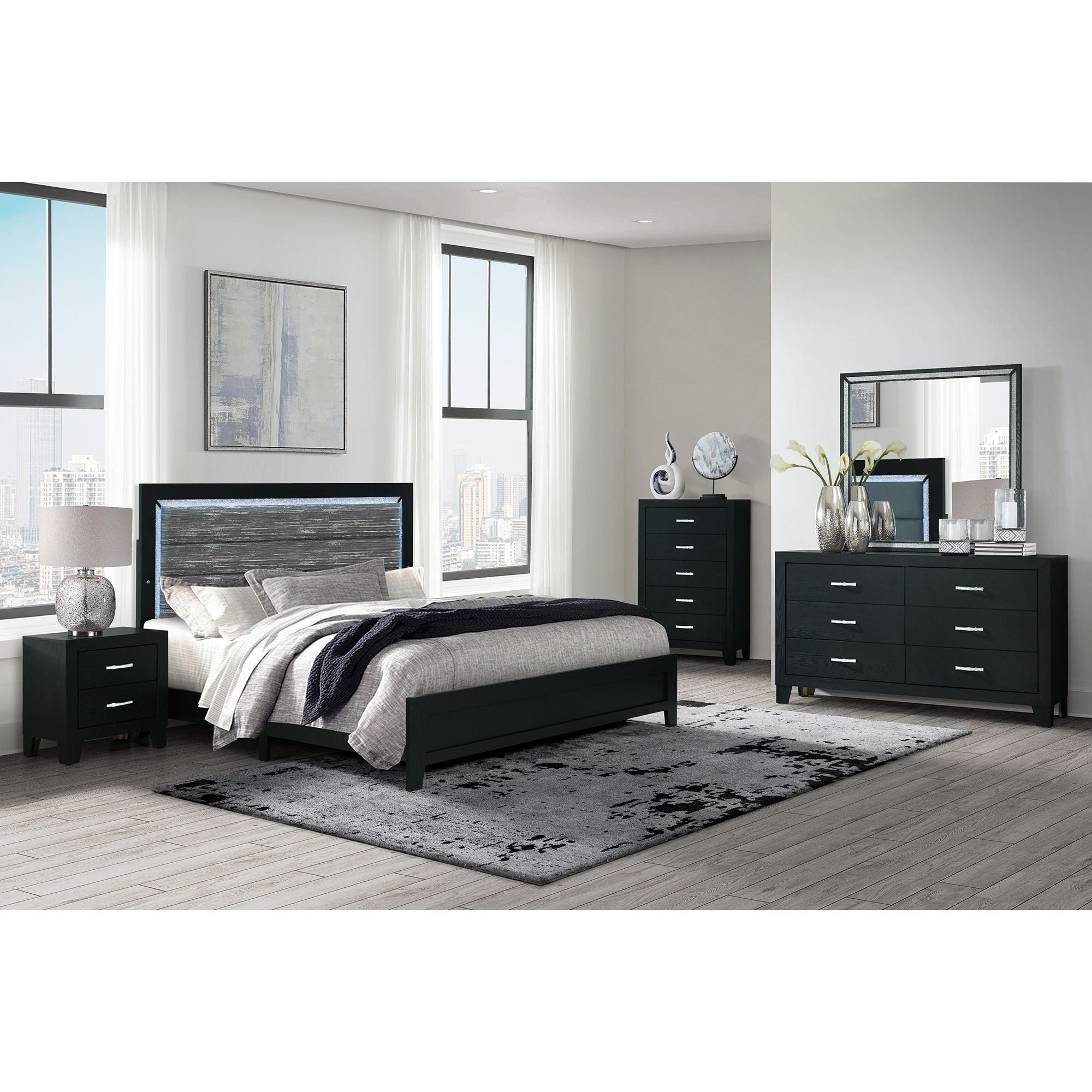 Carlos - Queen Bed With LED - Black