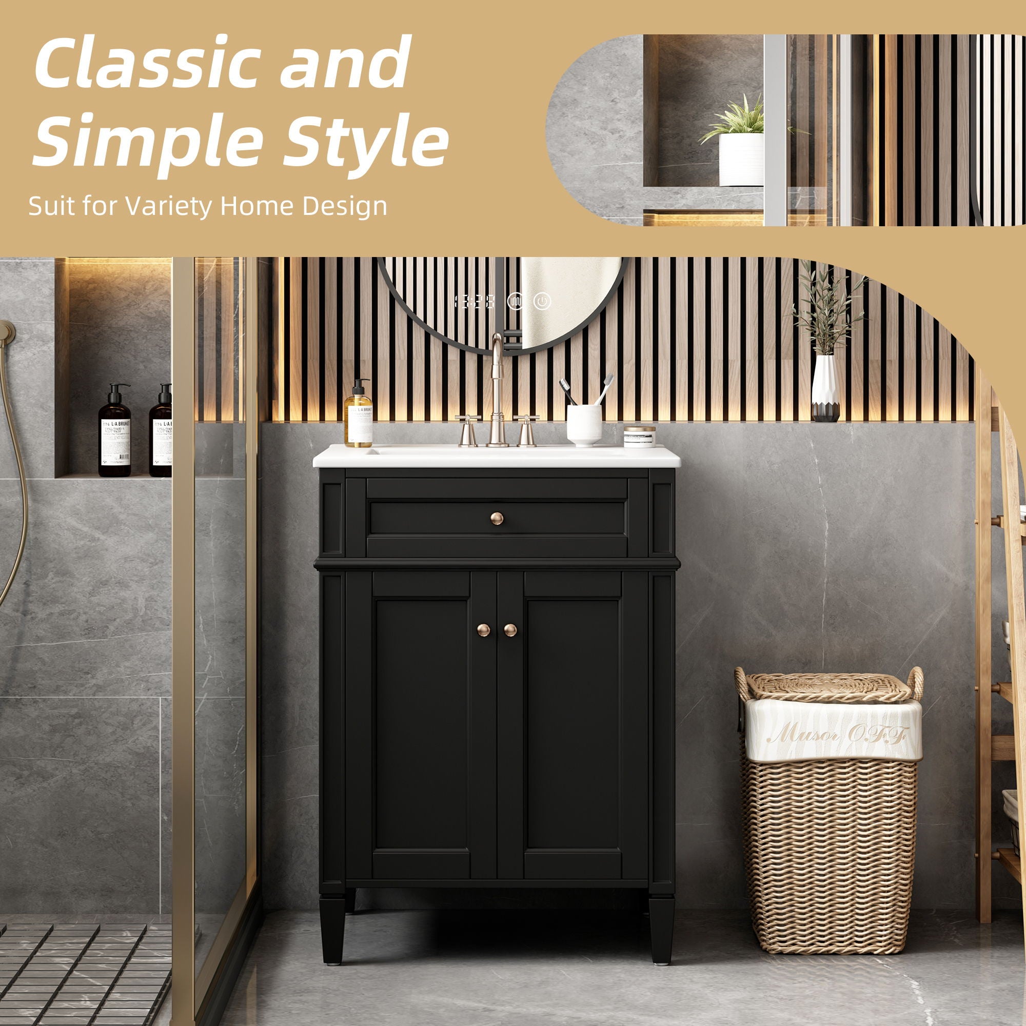 Bathroom Vanity With 2 Doors And Tip Out Drawer, Soft Closing Hinges