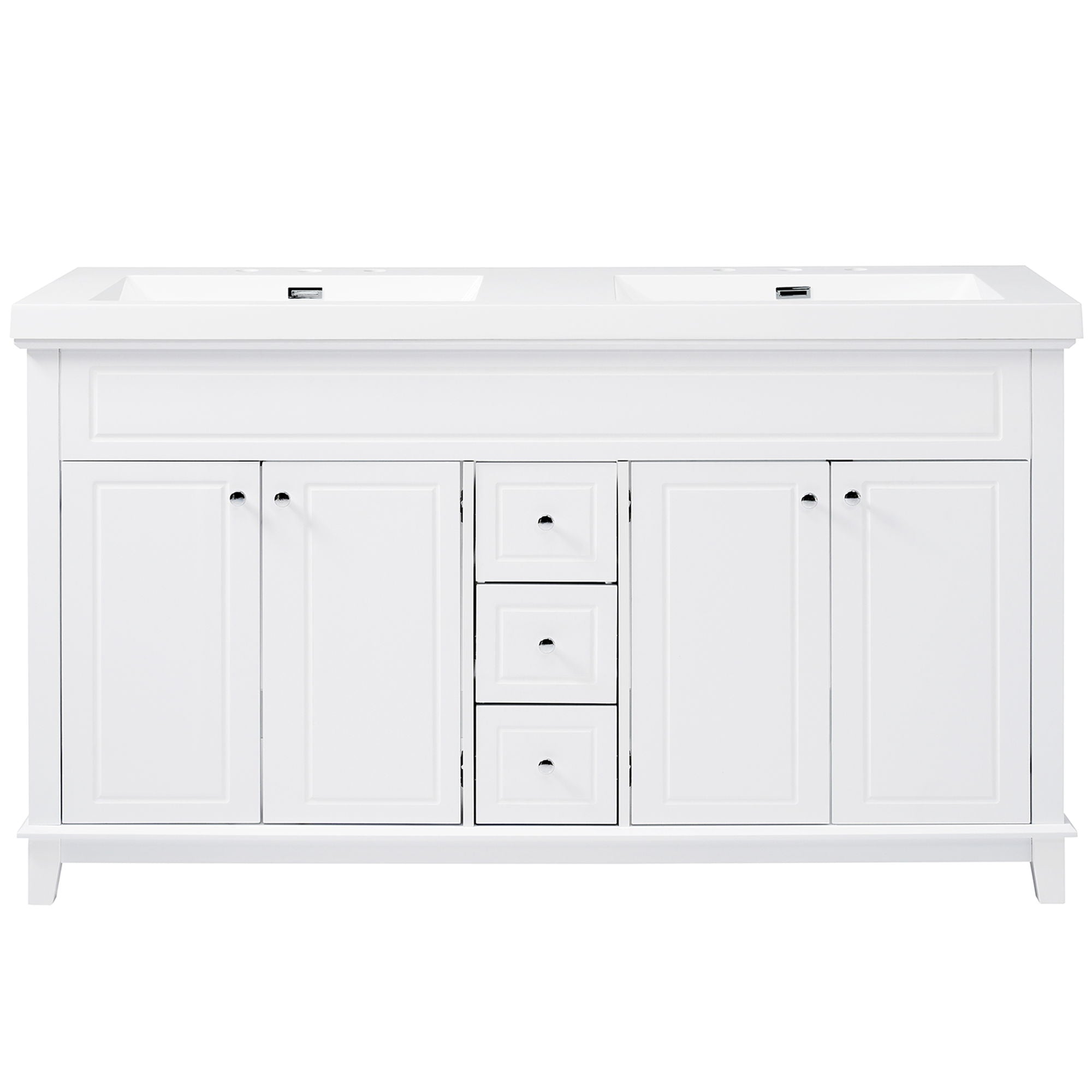 Bathroom Vanity With Double Sinks, 3 Drawers & 4 Doors, Soft Close, All Open Back Design - White
