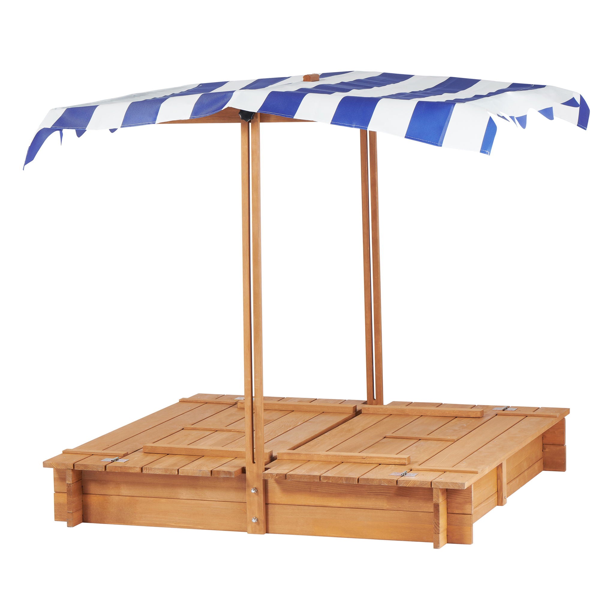 Kids Sandbox With Adjustable Cover, Sand Box With 2 Foldable Bench Seats, Outdoor Sandpit For Backyard Play - Light Brown