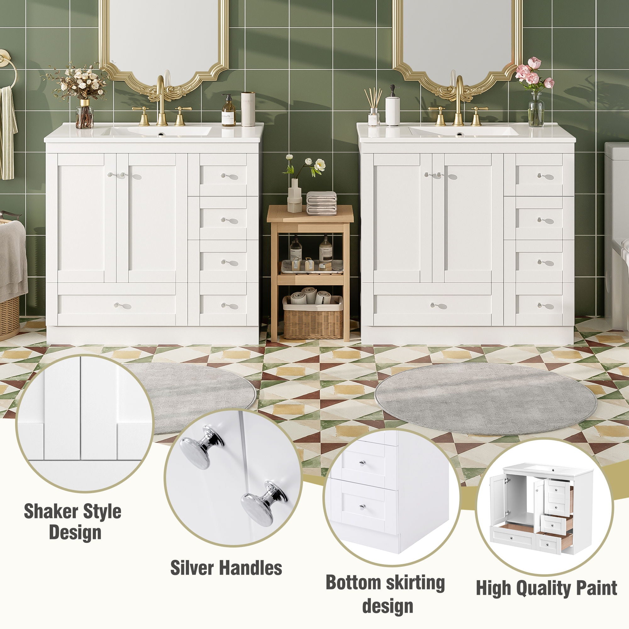 Shaker Free Standing Bathroom Vanity Cabinet With Sink, Soft Close Drawers, Soft Close Doors