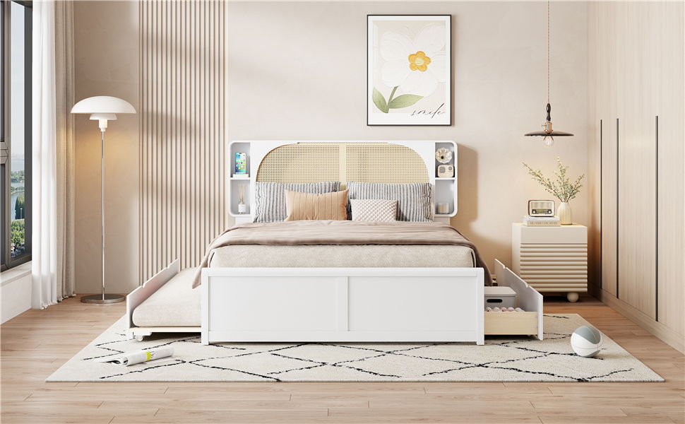 Headboard Bed With 2 Drawers And Trundle