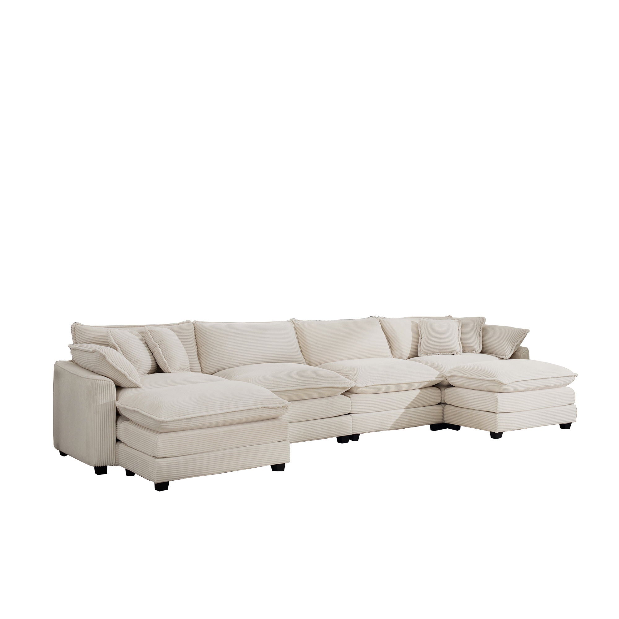 Modern Oversized Modular Cushion Sofa With Ottoman, Low Back, Deep Seating Sofa Set