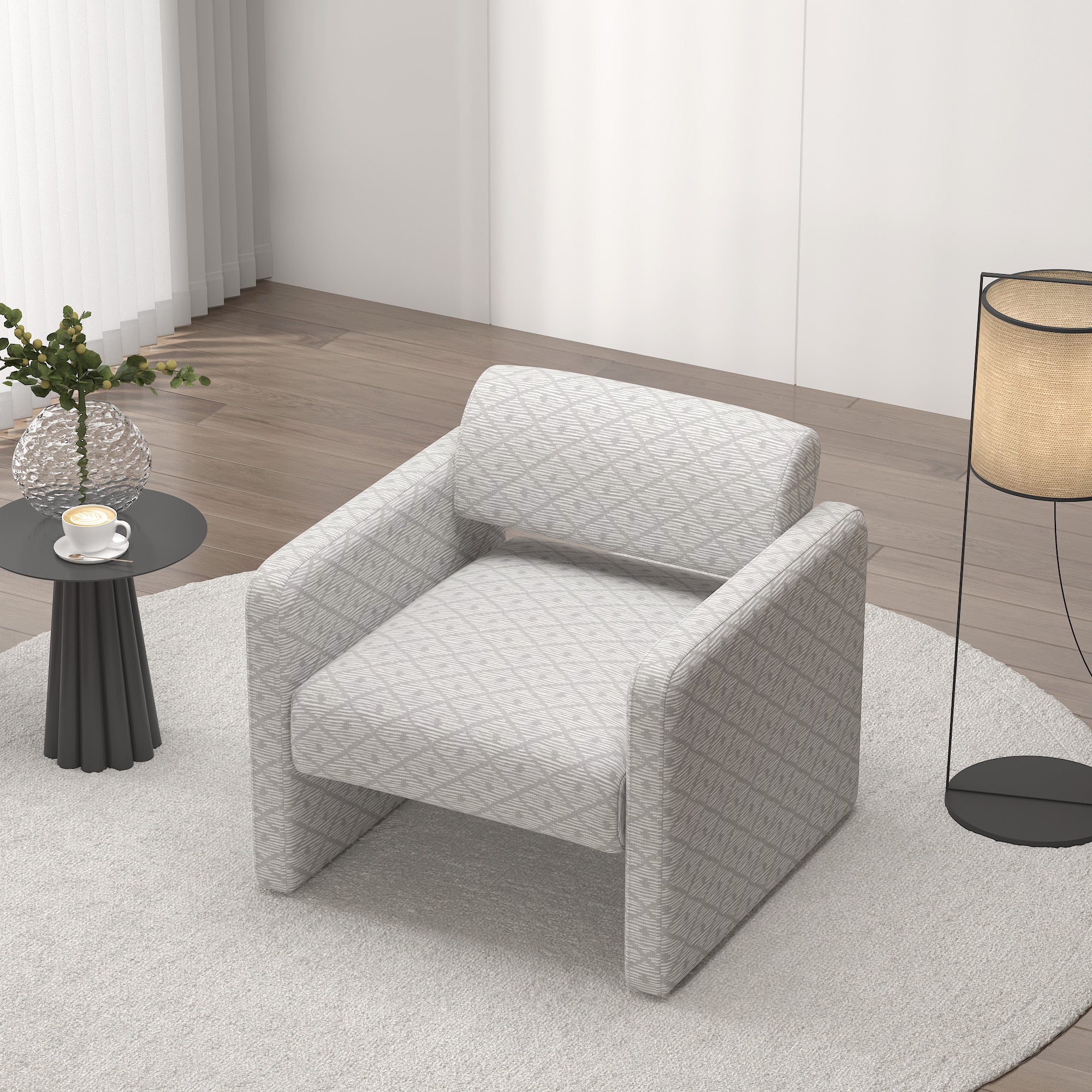 Beige grid single sofa chair, upholstered comfortable chair with armrests, for dining room/bedroom/living room/reception - Beige grid (30.9'*30.51'*30.11') - Best Buy Furniture
