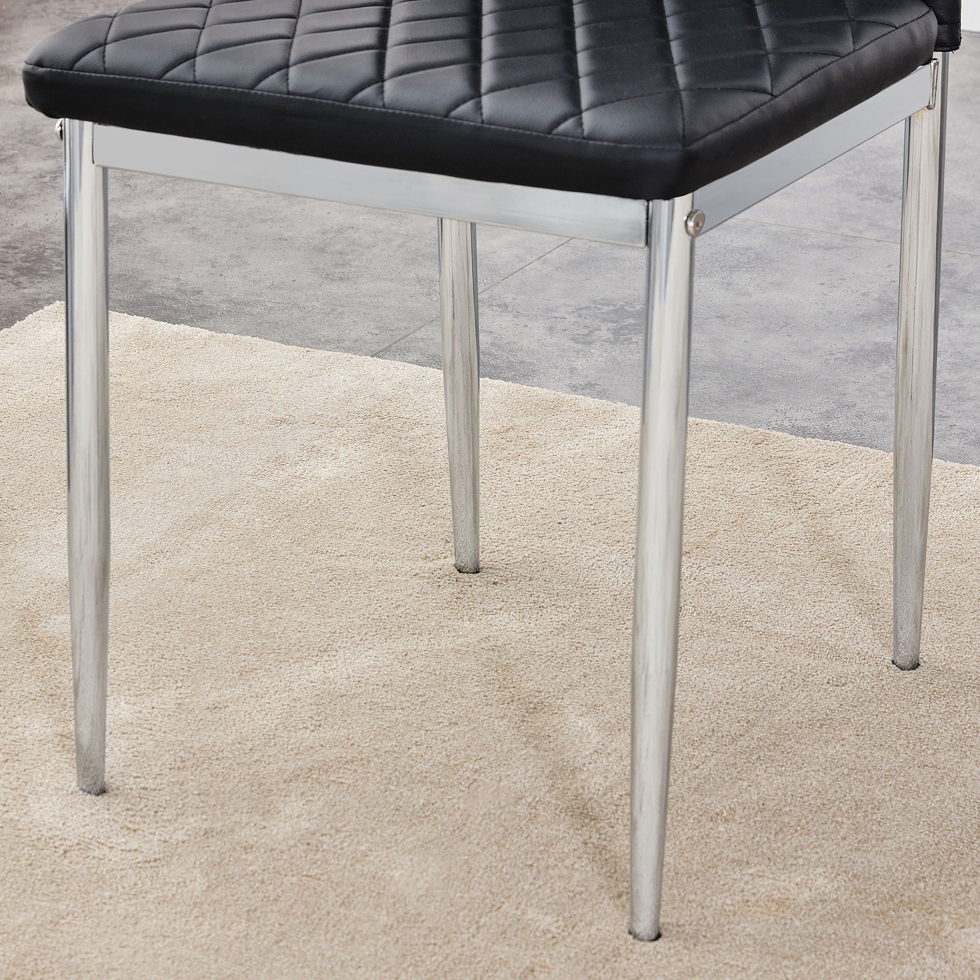 Modern Grid Armless High Backrest Dining Chair Set With Electroplated Metal Legs In Material 6 Piece - Black