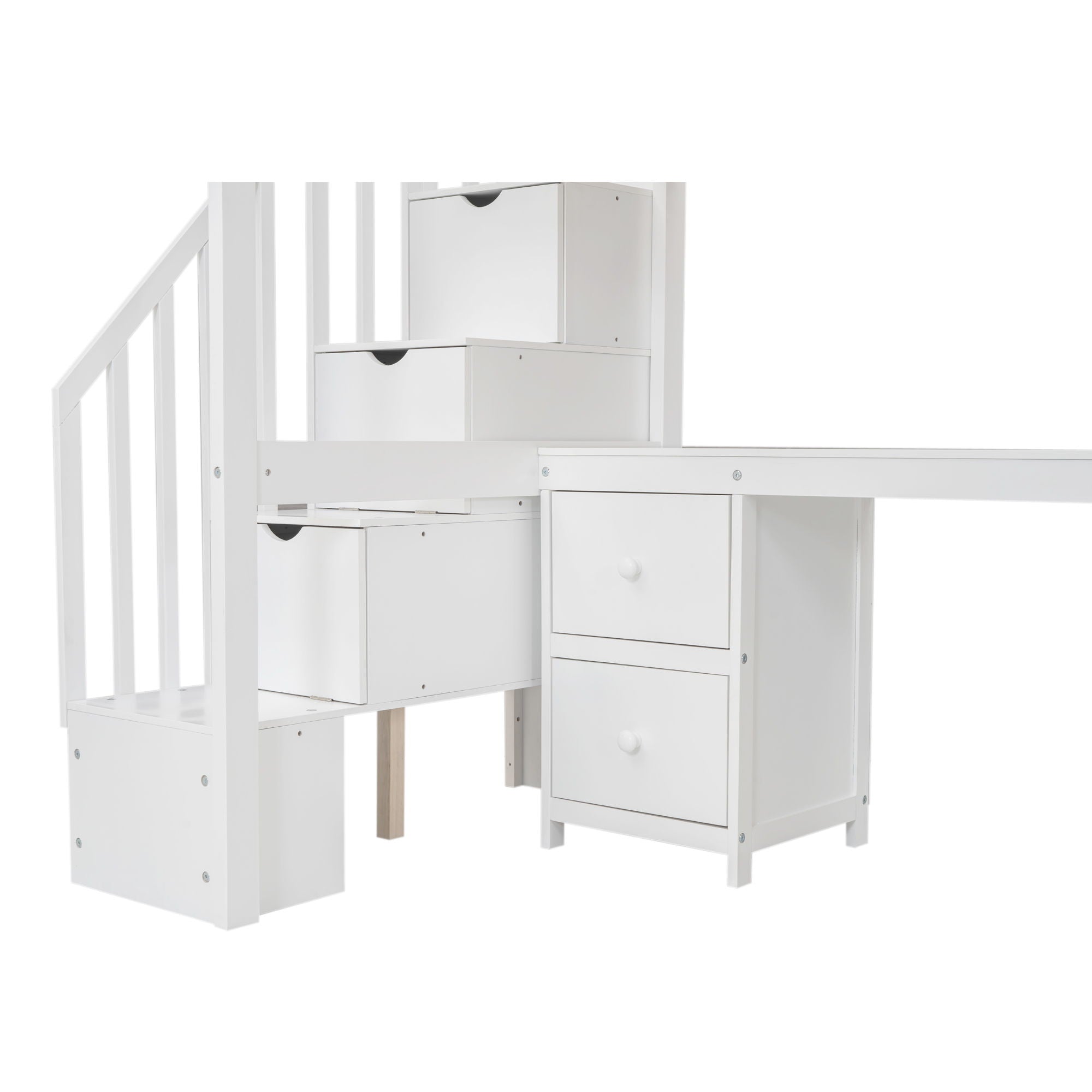 Loft Bed Frame With Built In Desk And Double Storage Drawers
