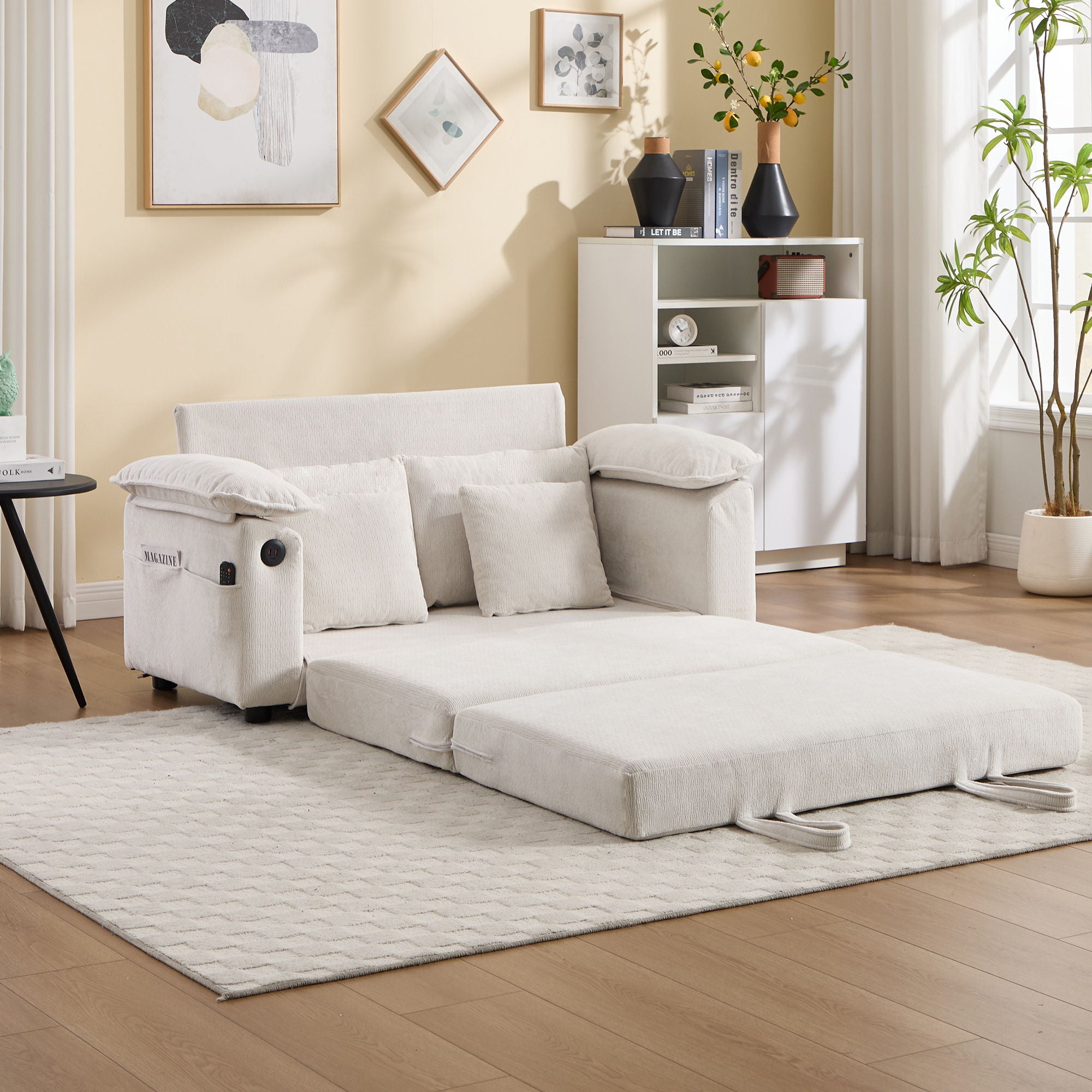 Upholstered Futon Convertible Floor Sofa Bed