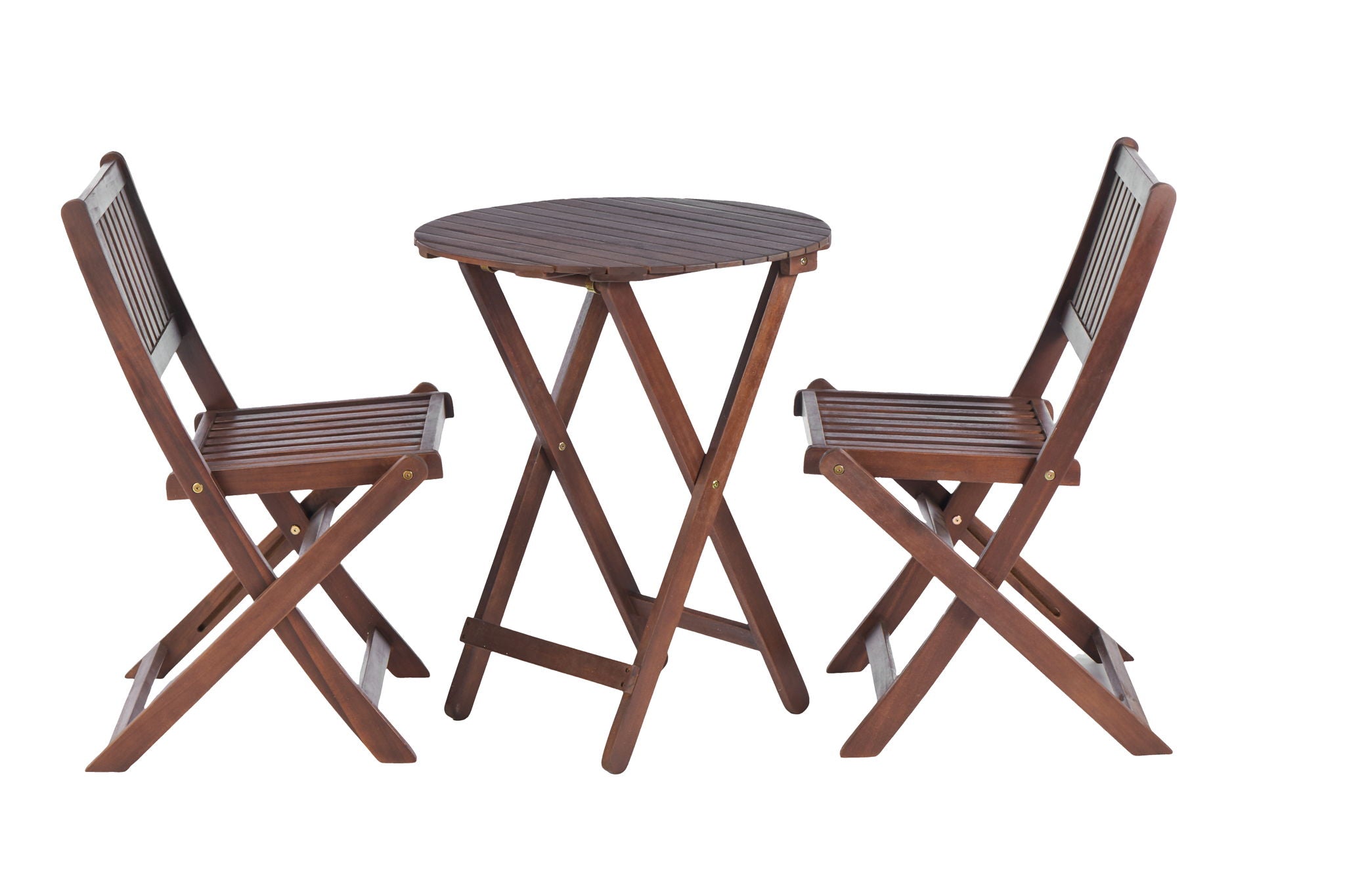 3 Piece Acacia Bistro Set, Folding Patio Furniture With 1 Coffee Table And 2 Foldable Chairs